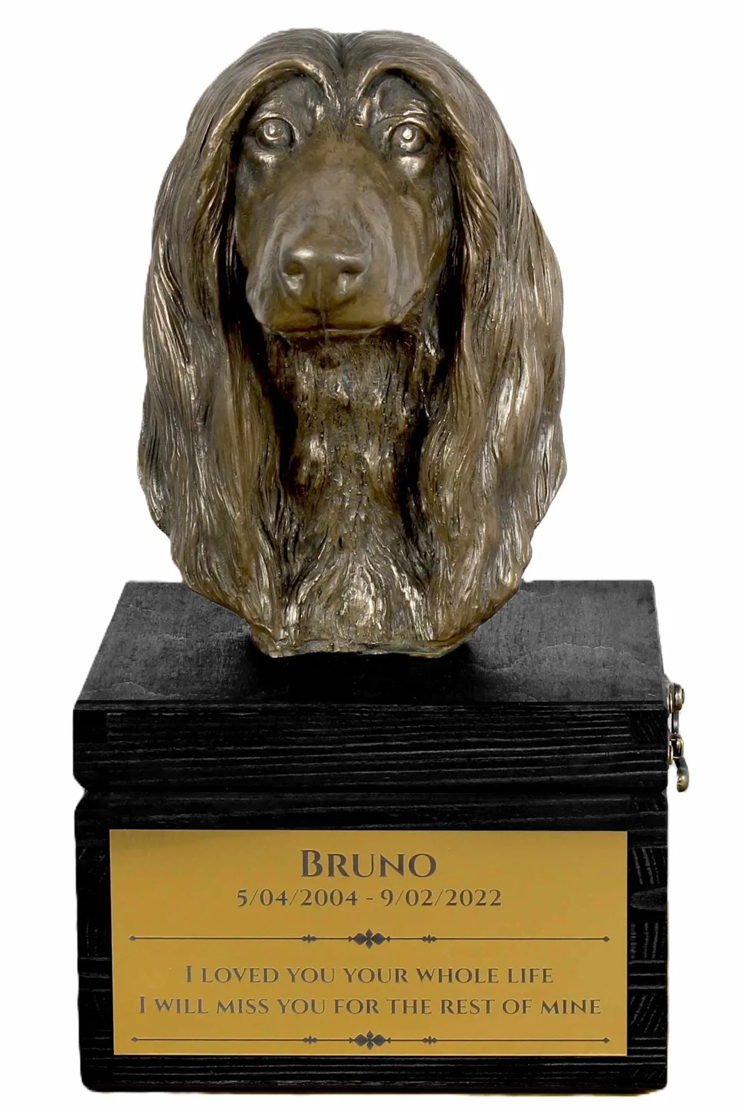 Afghaanse Hond urn met gravure en sculptuur van een hond
