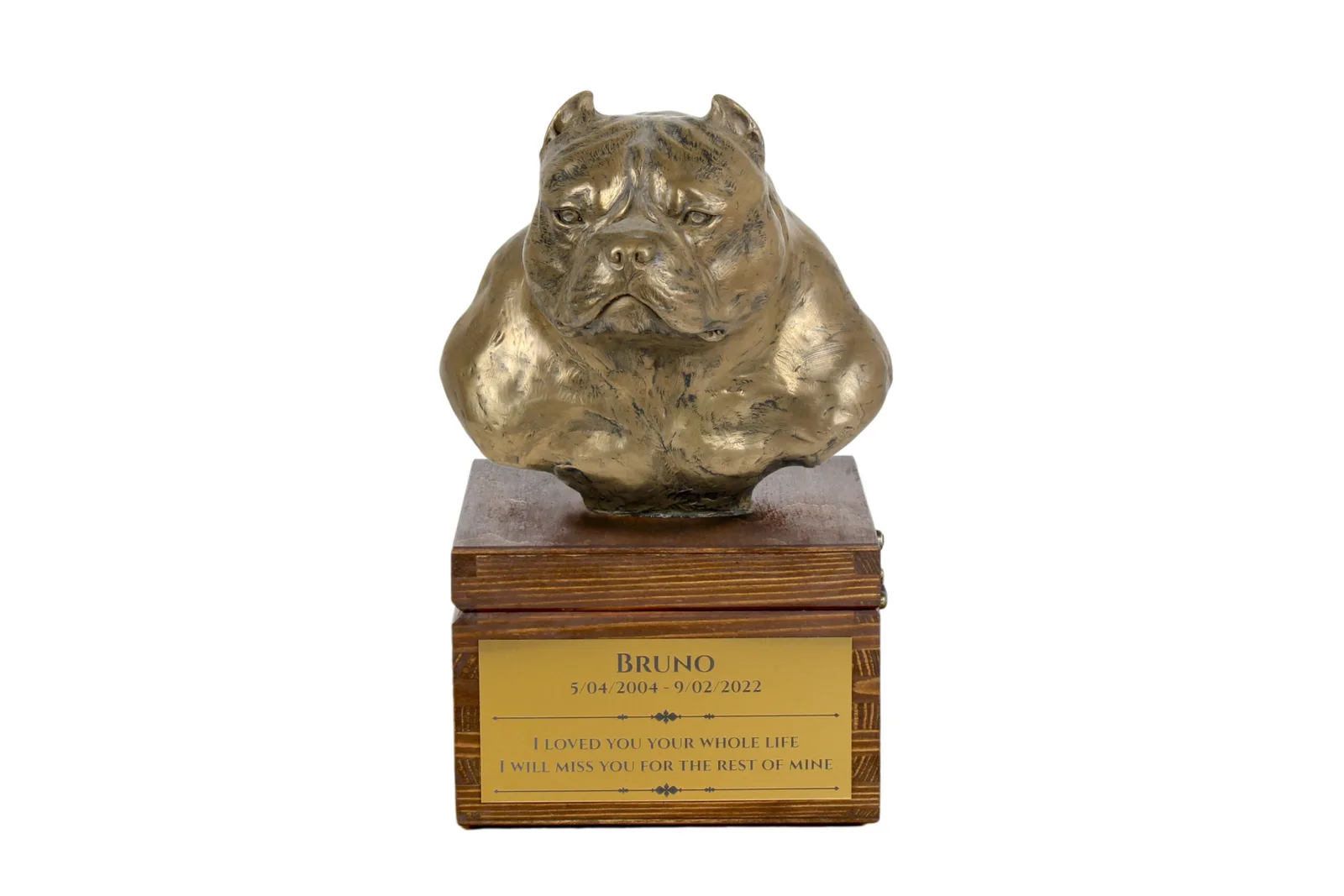 American Bully urn met hondenbeeldje – gepersonaliseerde hondenurn