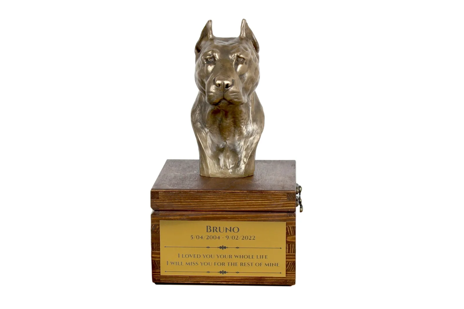 Amstaff urn met beeldje – persoonlijke urn voor hondenas