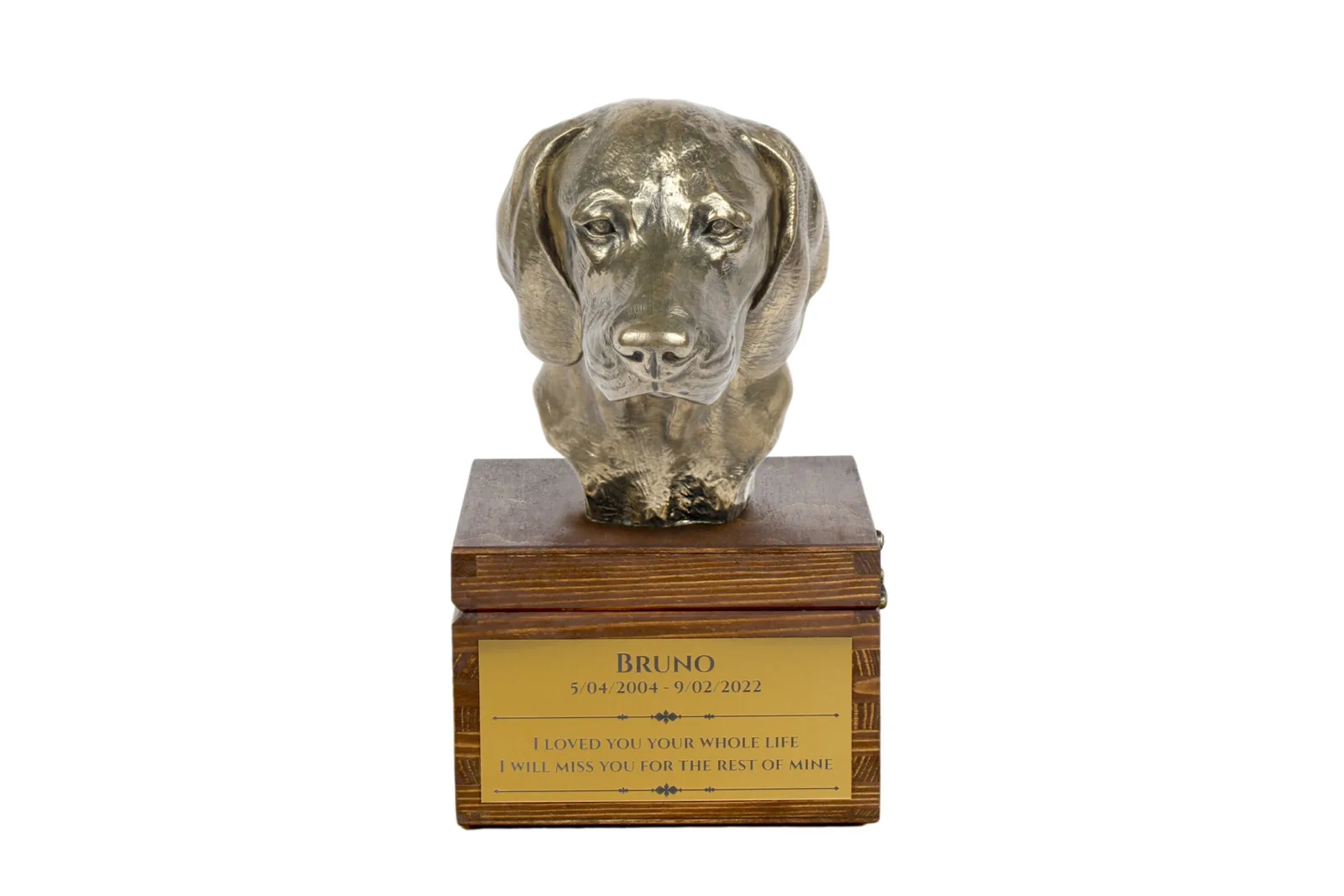 Bavarian Mountain Hound urn met hondenbuste – gepersonaliseerde hondenurn