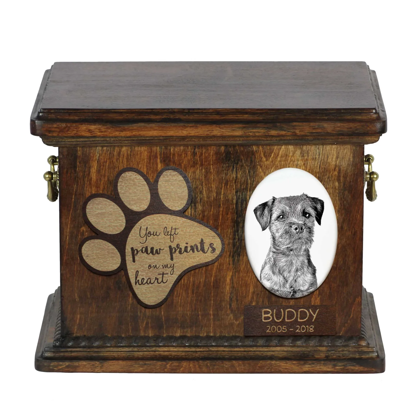 Border Terrier – persoonlijke urn met foto voor hondenas
