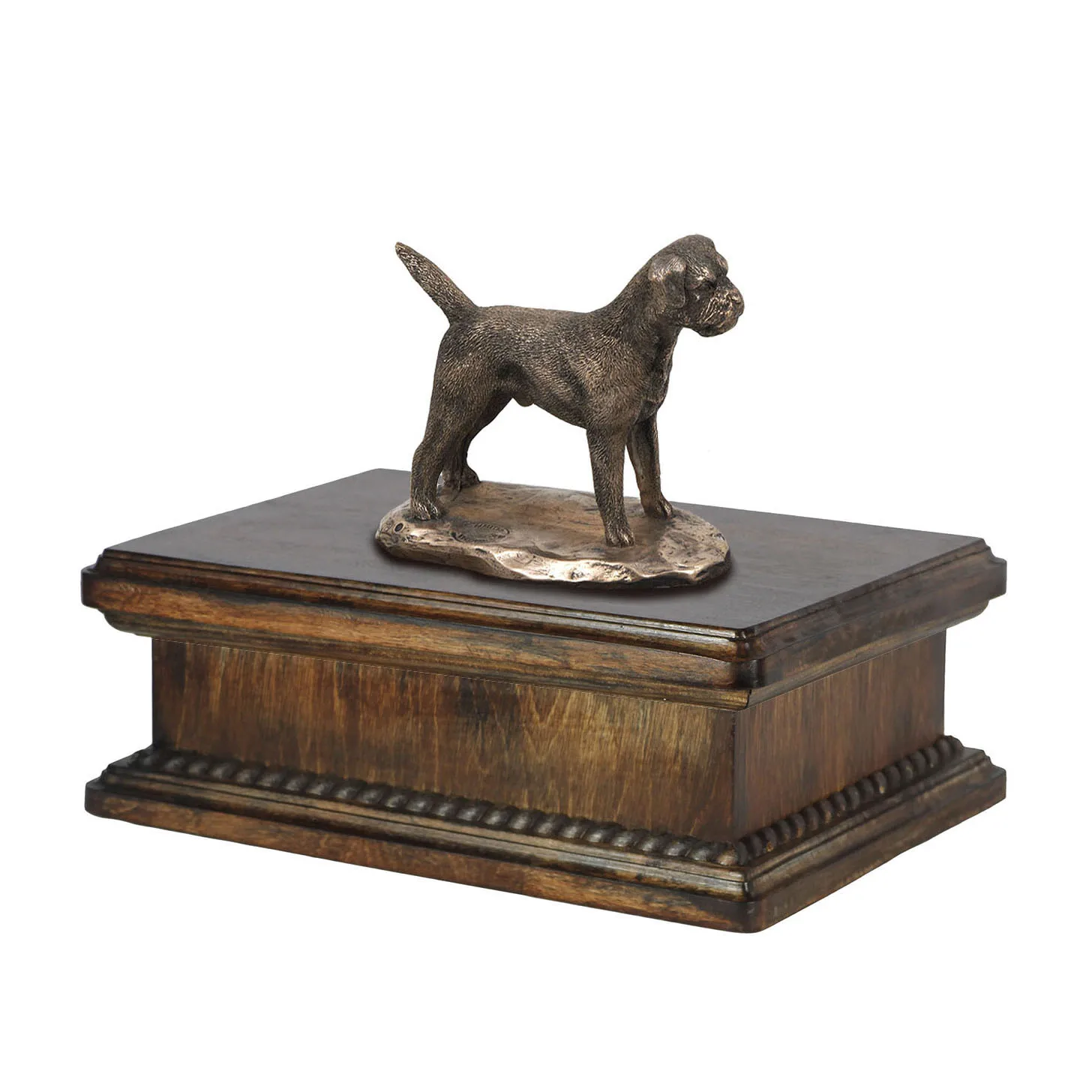 Border Terrier urn – elegante urn met hondenstandbeeld voor as.
