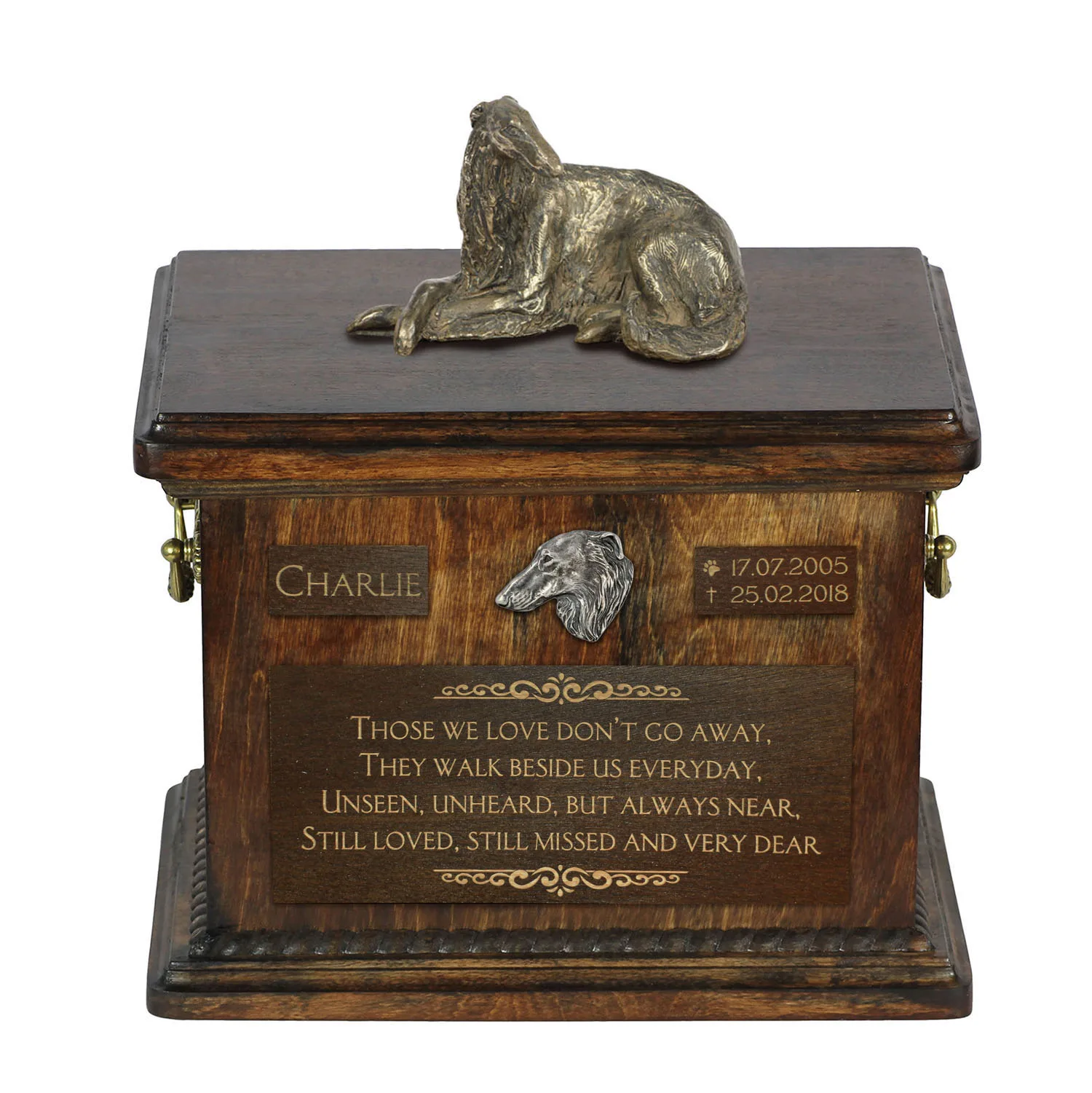 Borzoi urn met beeldje – gepersonaliseerde urn voor hondenas