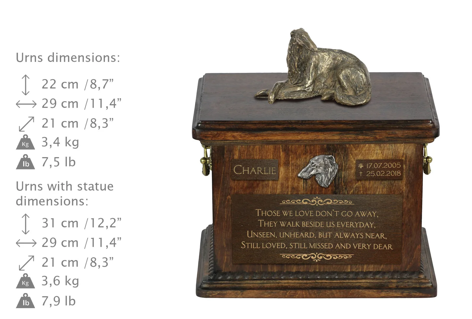 Borzoi urn met beeldje – gepersonaliseerde urn voor hondenas — foto 3