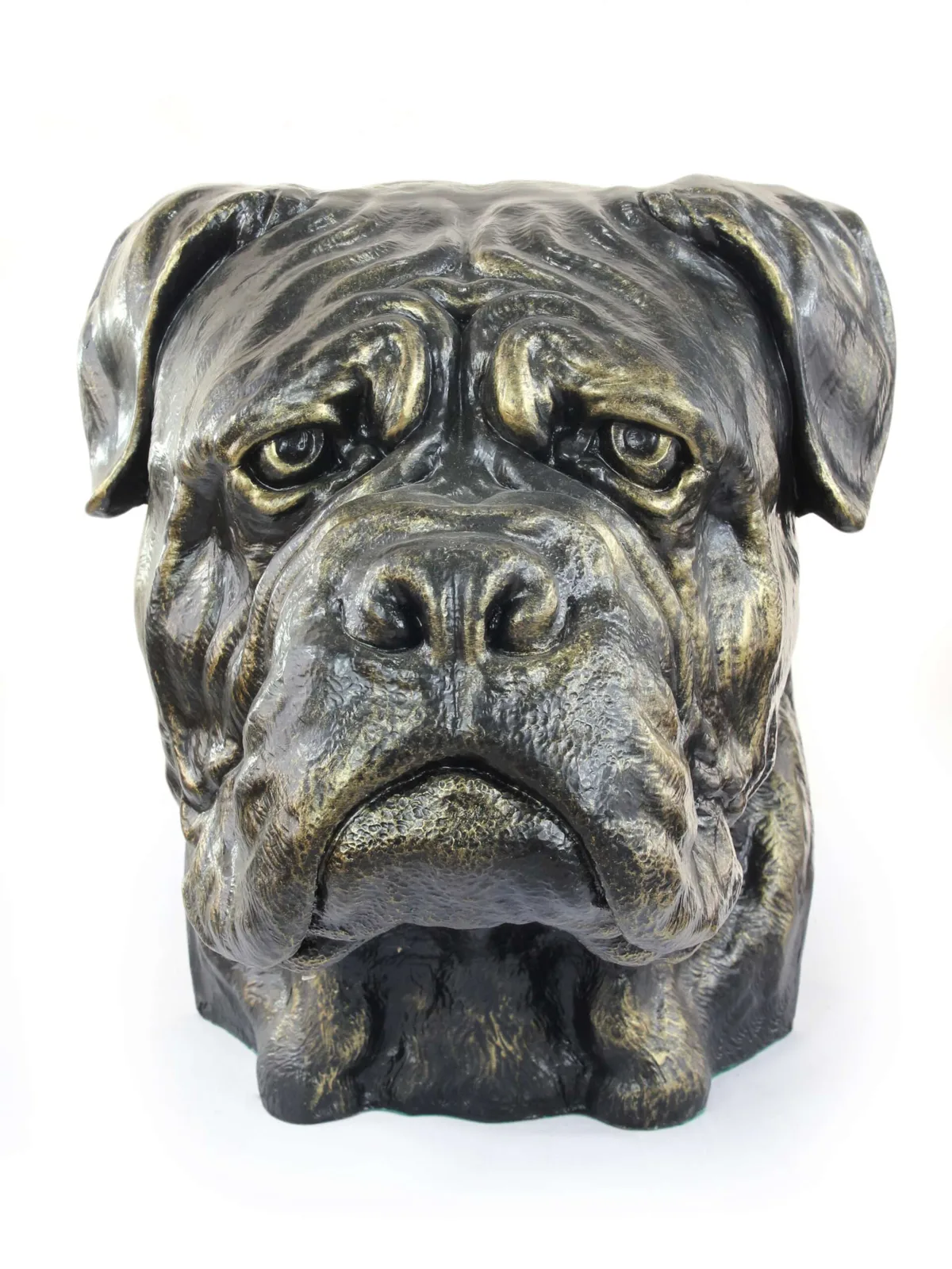 Bullmastiff urn en tuinbeeld voor hondenas, grote hondenkop