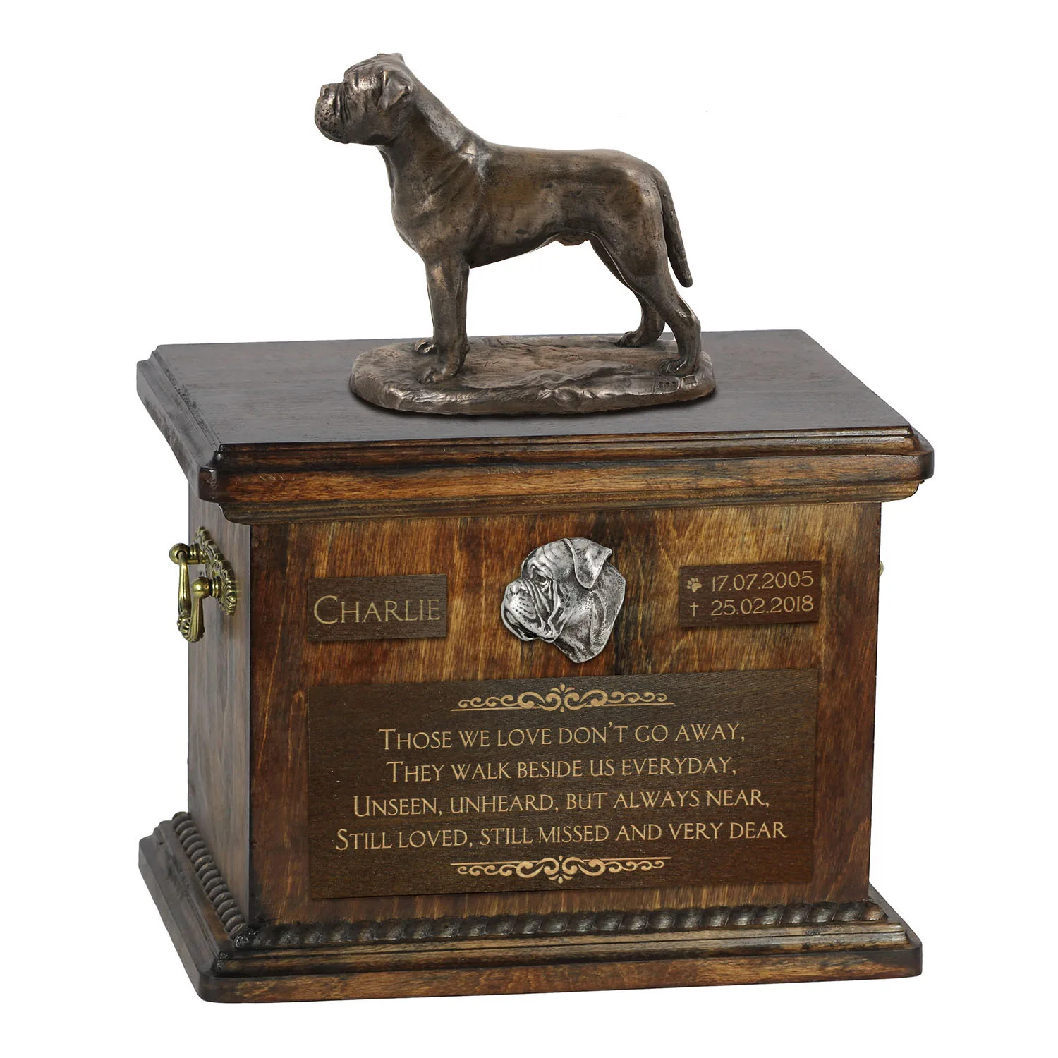 Bullmastiff urn met beeldje – gepersonaliseerde urn voor hondenas