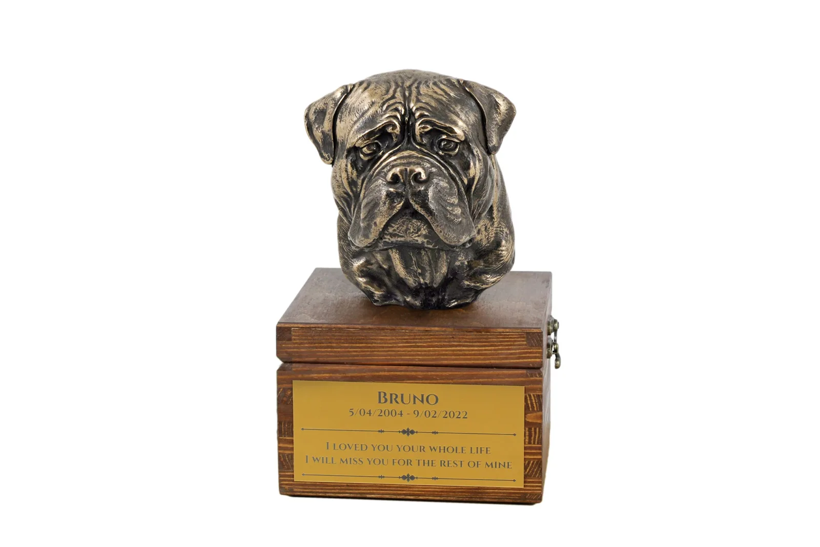 Bullmastiff urn met beeldje – persoonlijke urn voor hondenas
