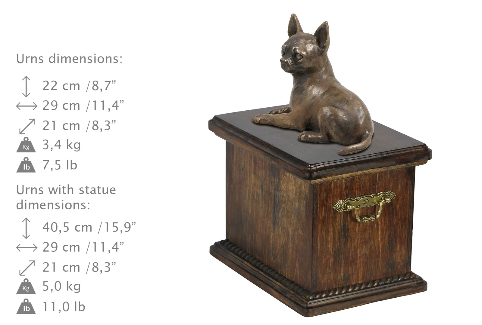Chihuahua urn met beeldje – elegante urn voor de as van uw hond — foto 2
