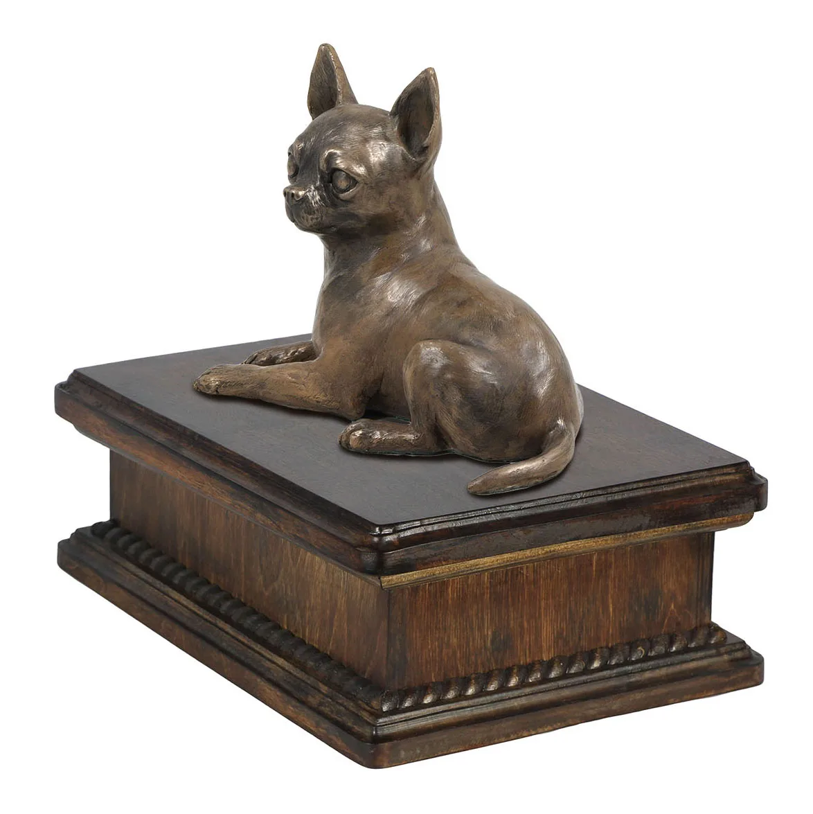 Chihuahua urn met beeldje – elegante urn voor hondenas