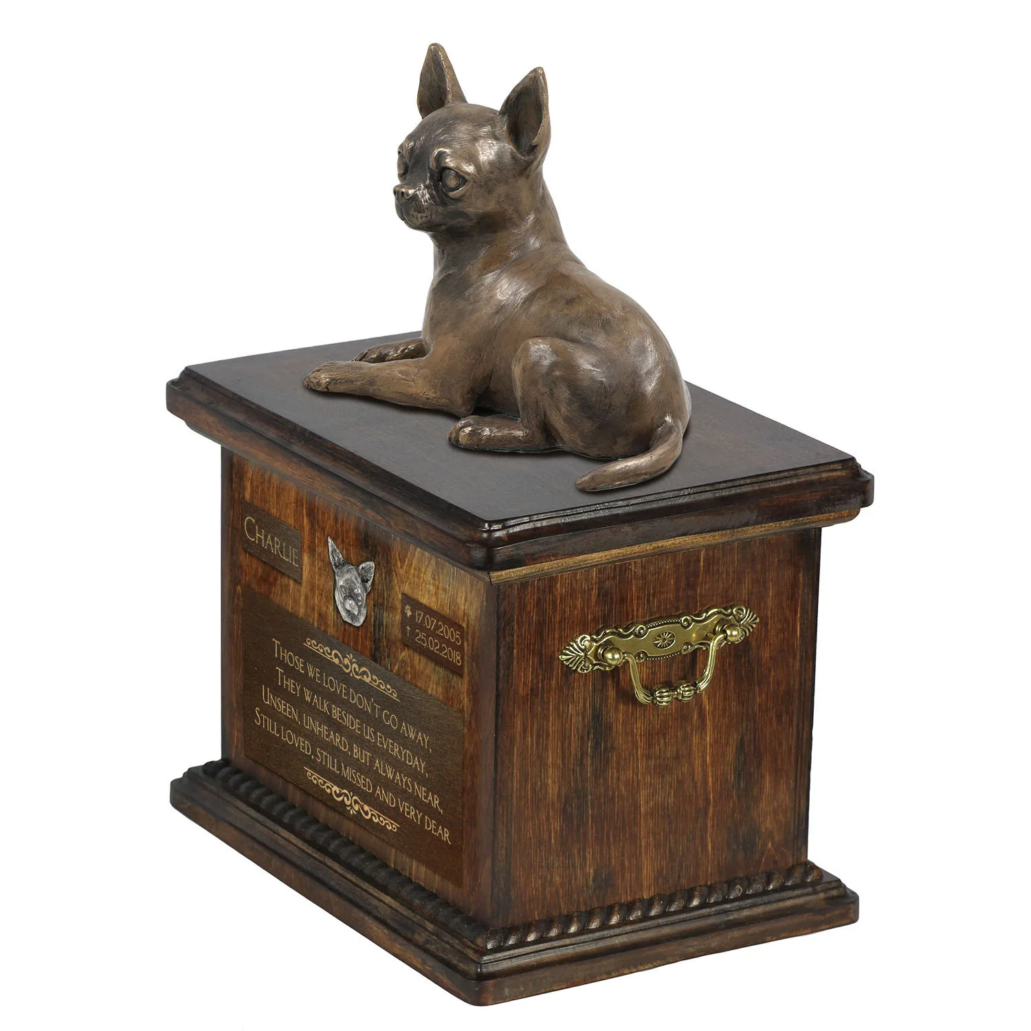 Chihuahua urn met beeldje – gepersonaliseerde urn voor hondenas