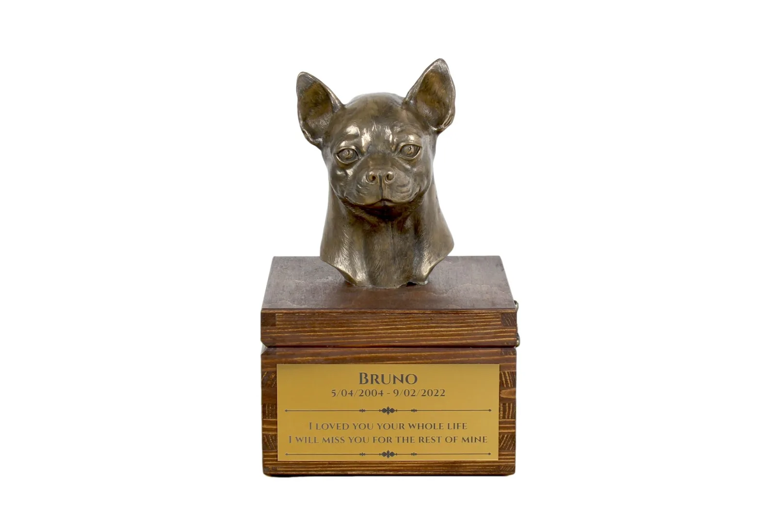 Chihuahua urn met beeldje – persoonlijke urn voor hondenas