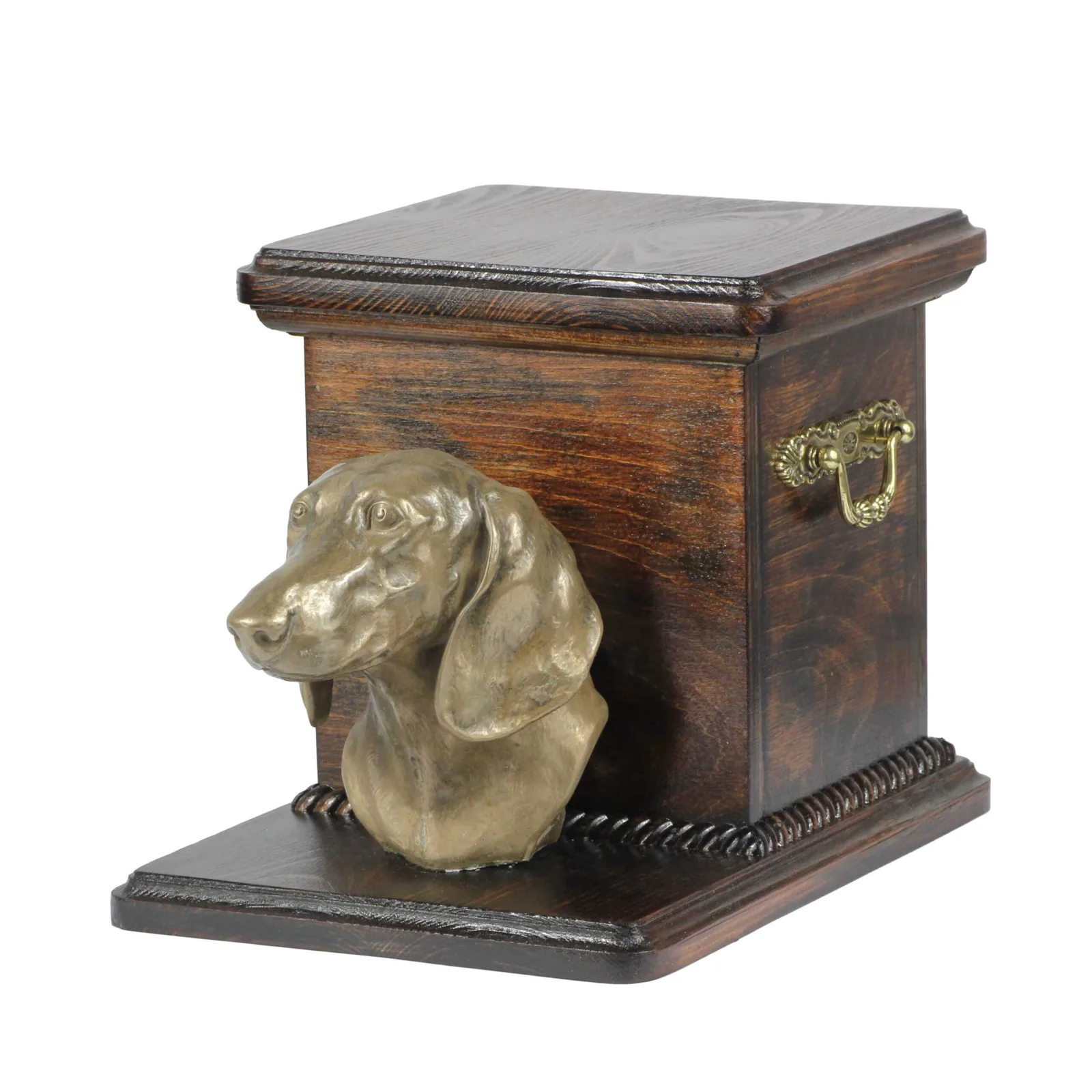 Dachshund urn met beeldje – elegante urn voor hondenas