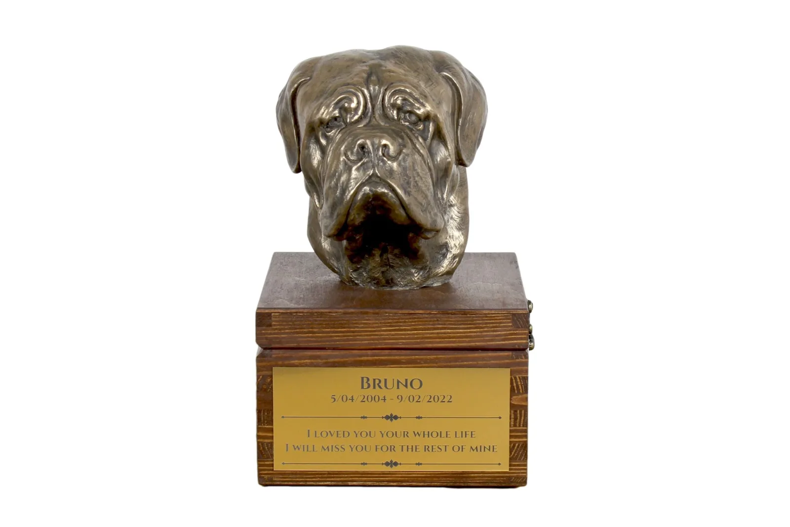 Dogue de Bordeaux urn met hondenstatuette – gepersonaliseerde asurn