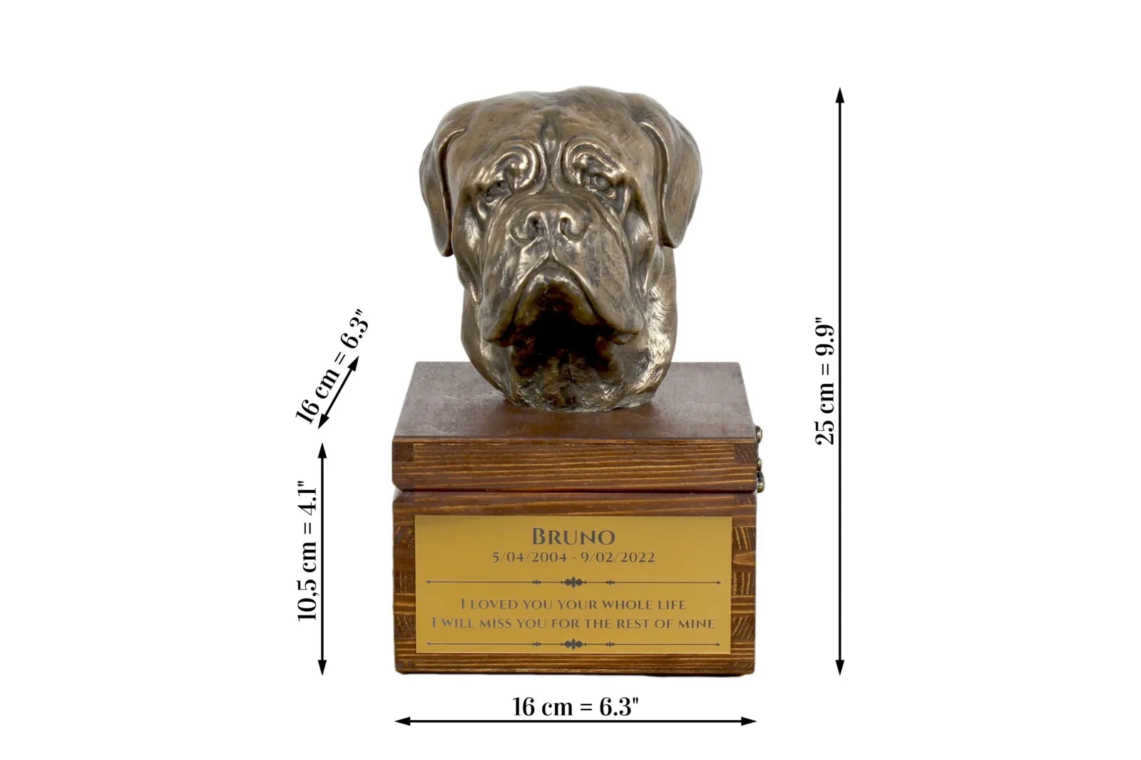 Dogue de Bordeaux urn met hondenstatuette – gepersonaliseerde asurn — foto 8