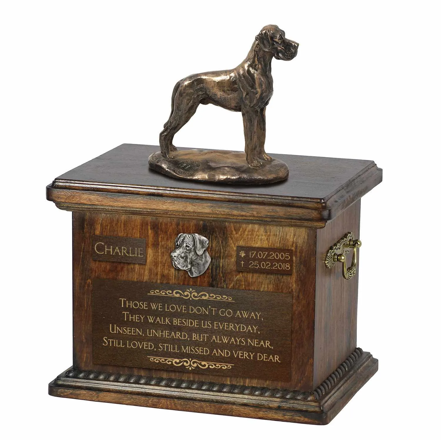 Duitse Dog II – persoonlijke urn met beeldje voor hondenas