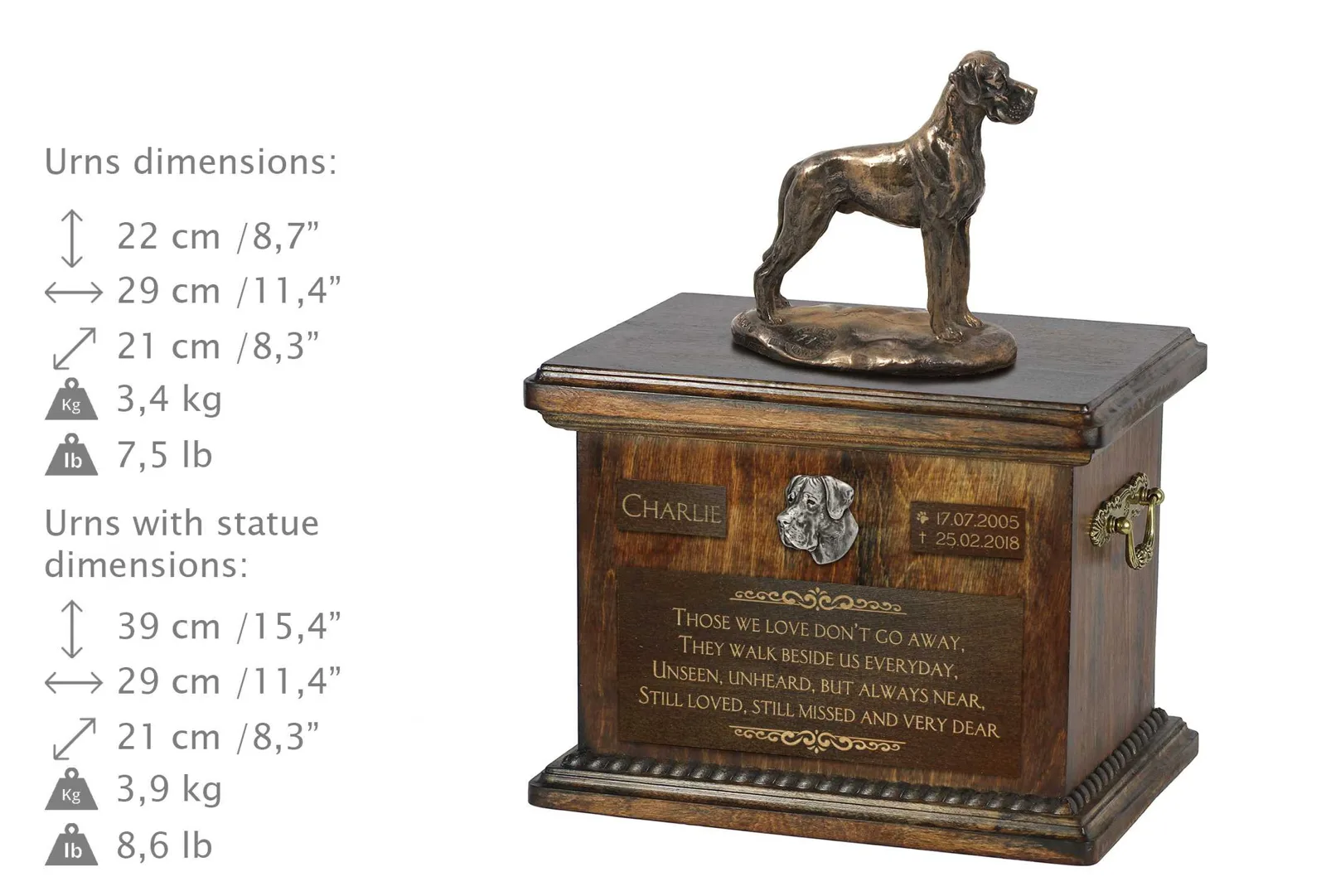 Duitse Dog II – persoonlijke urn met beeldje voor hondenas — foto 3