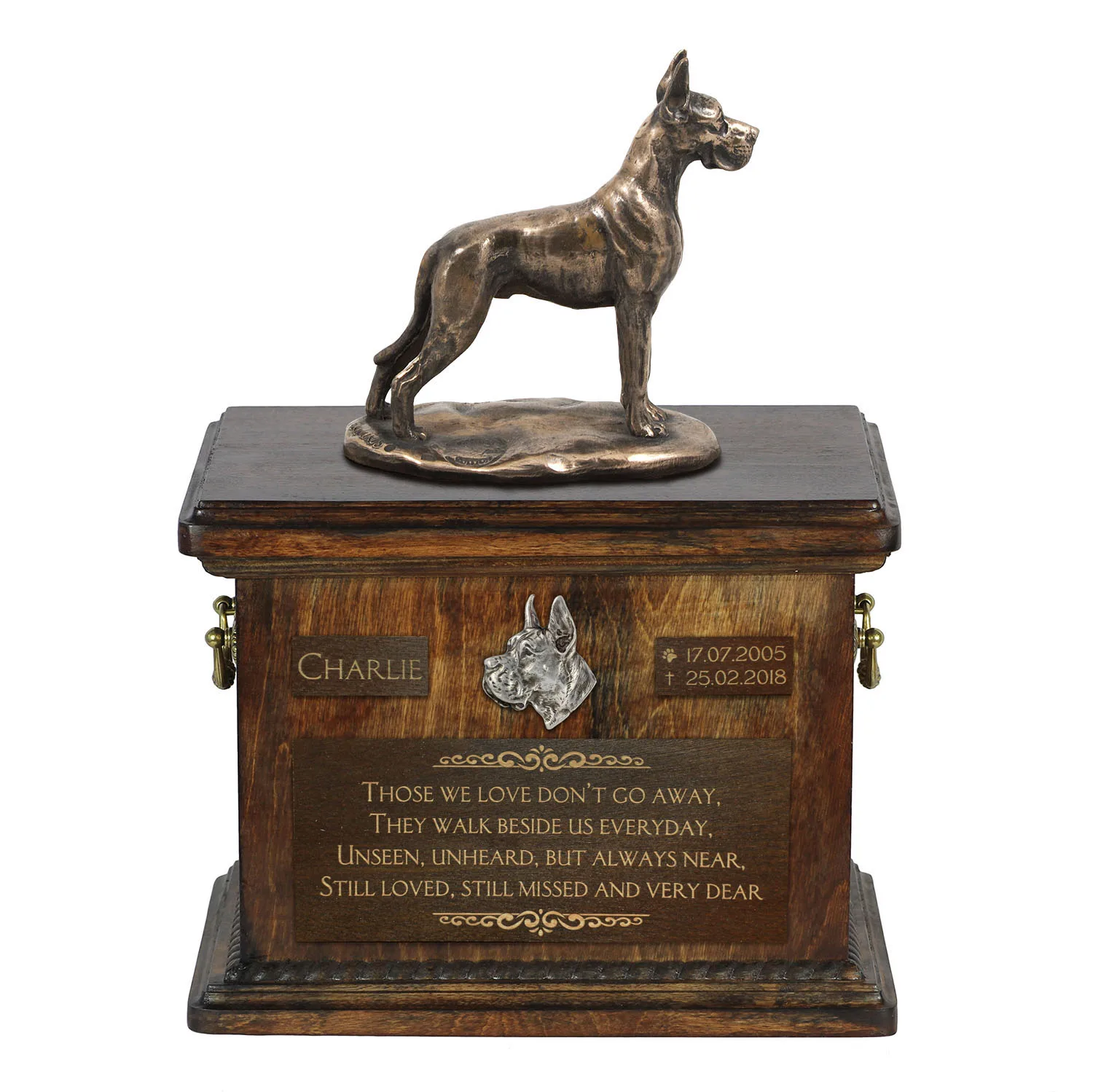Duitse Dog – persoonlijke urn met beeldje voor hondenas