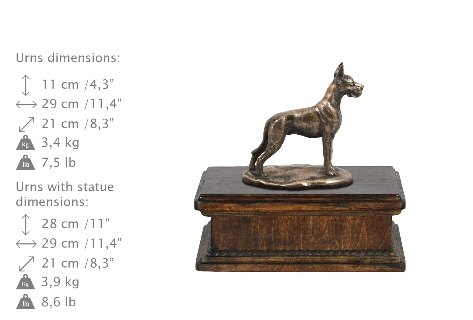 Duitse Dog urn – Elegante urn met beeldje voor hondenas — foto 3