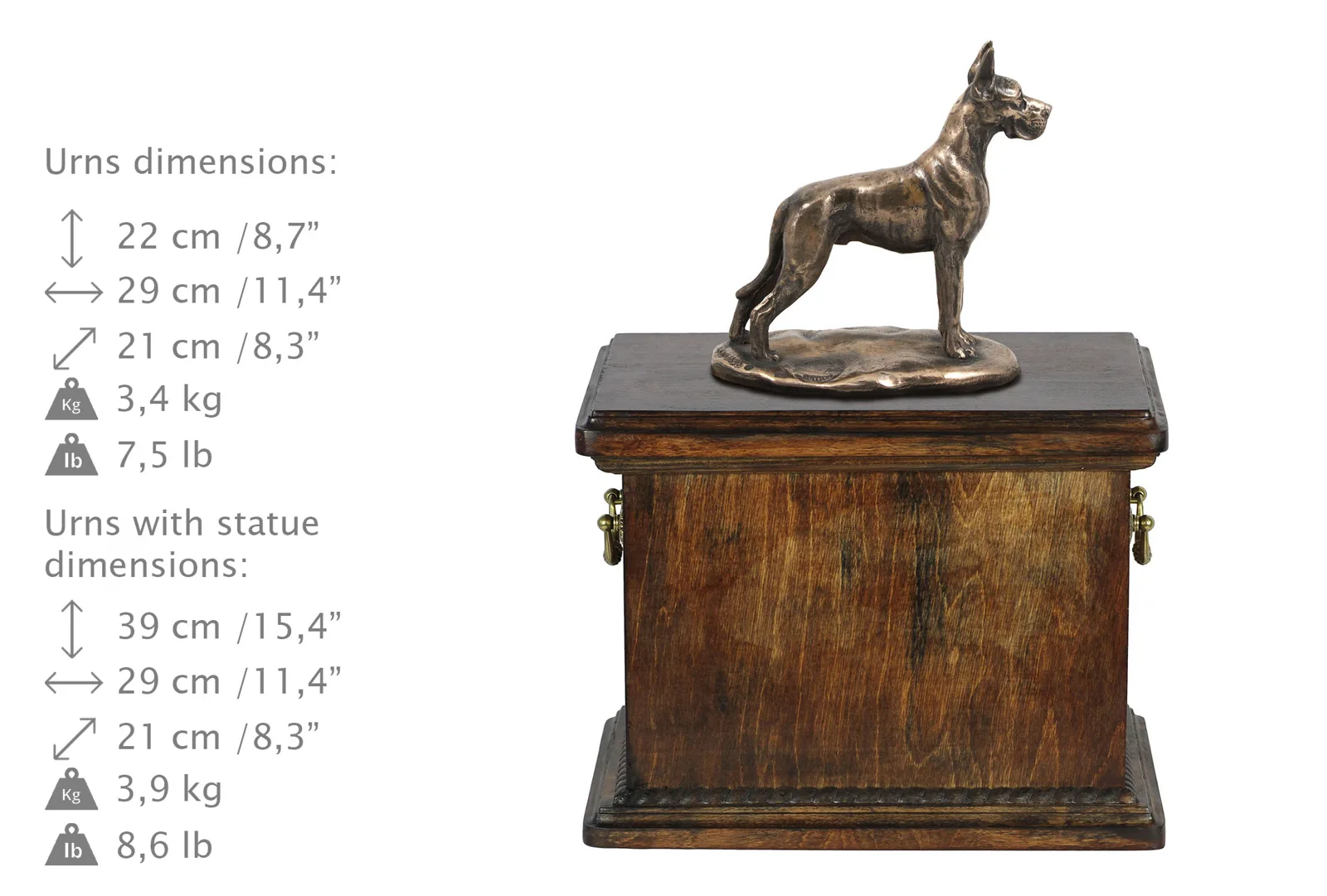 Duitse Dog urn met beeldje – Elegante klassieke urn voor hondenas. — foto 3