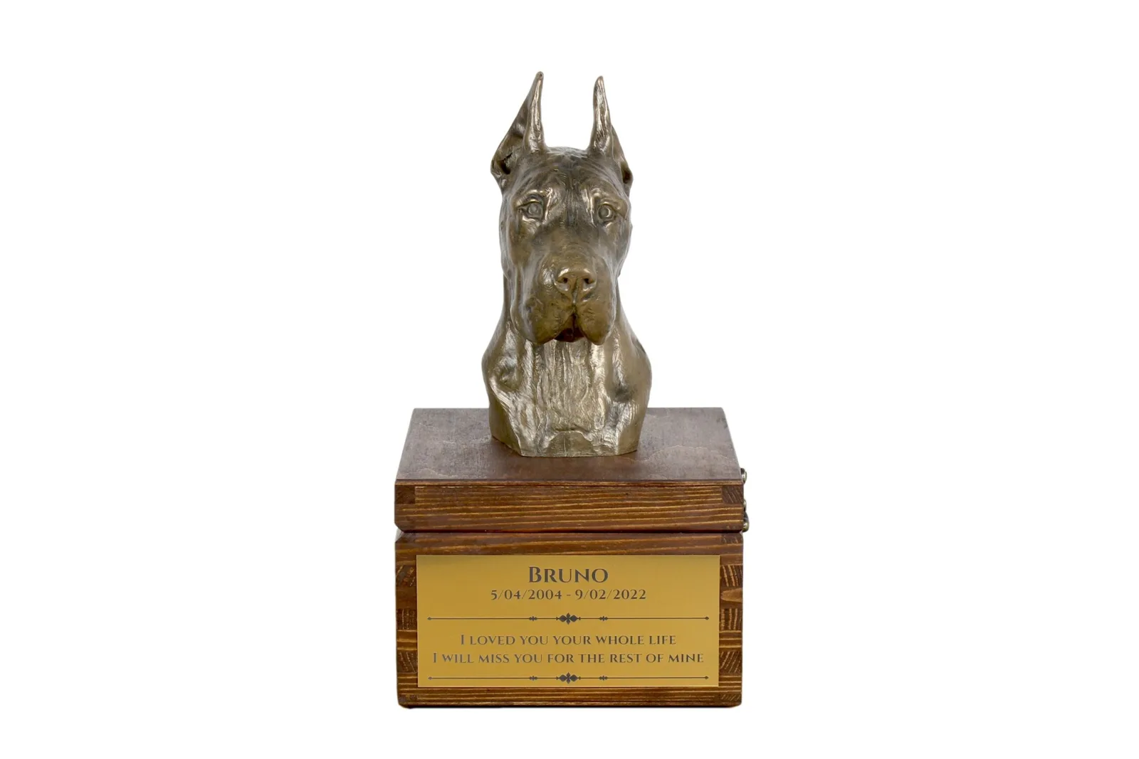Duitse Dog urn met beeldje – persoonlijke urn voor hondenas