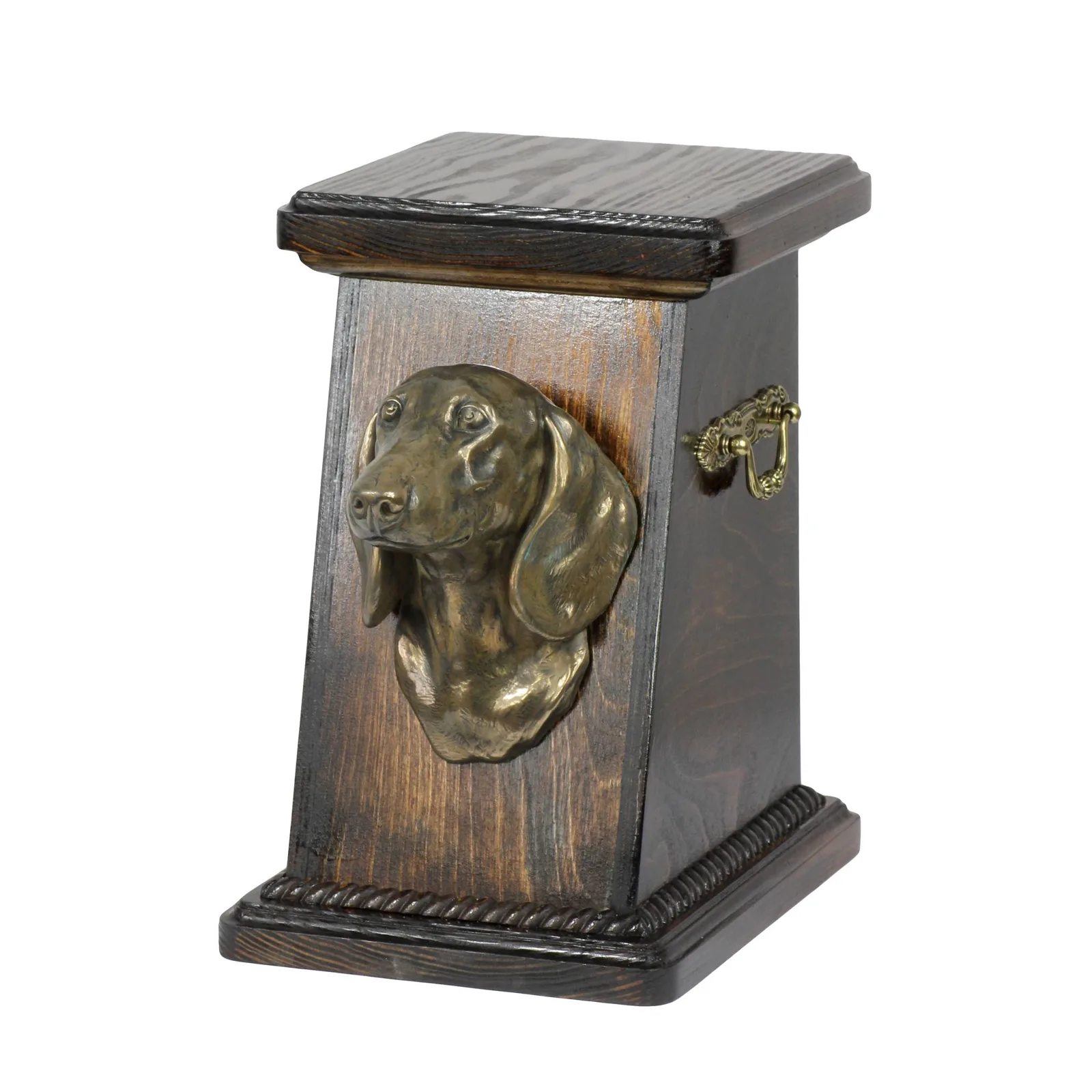 Elegante teckel urn met beeld voor hondenas, ter nagedachtenis