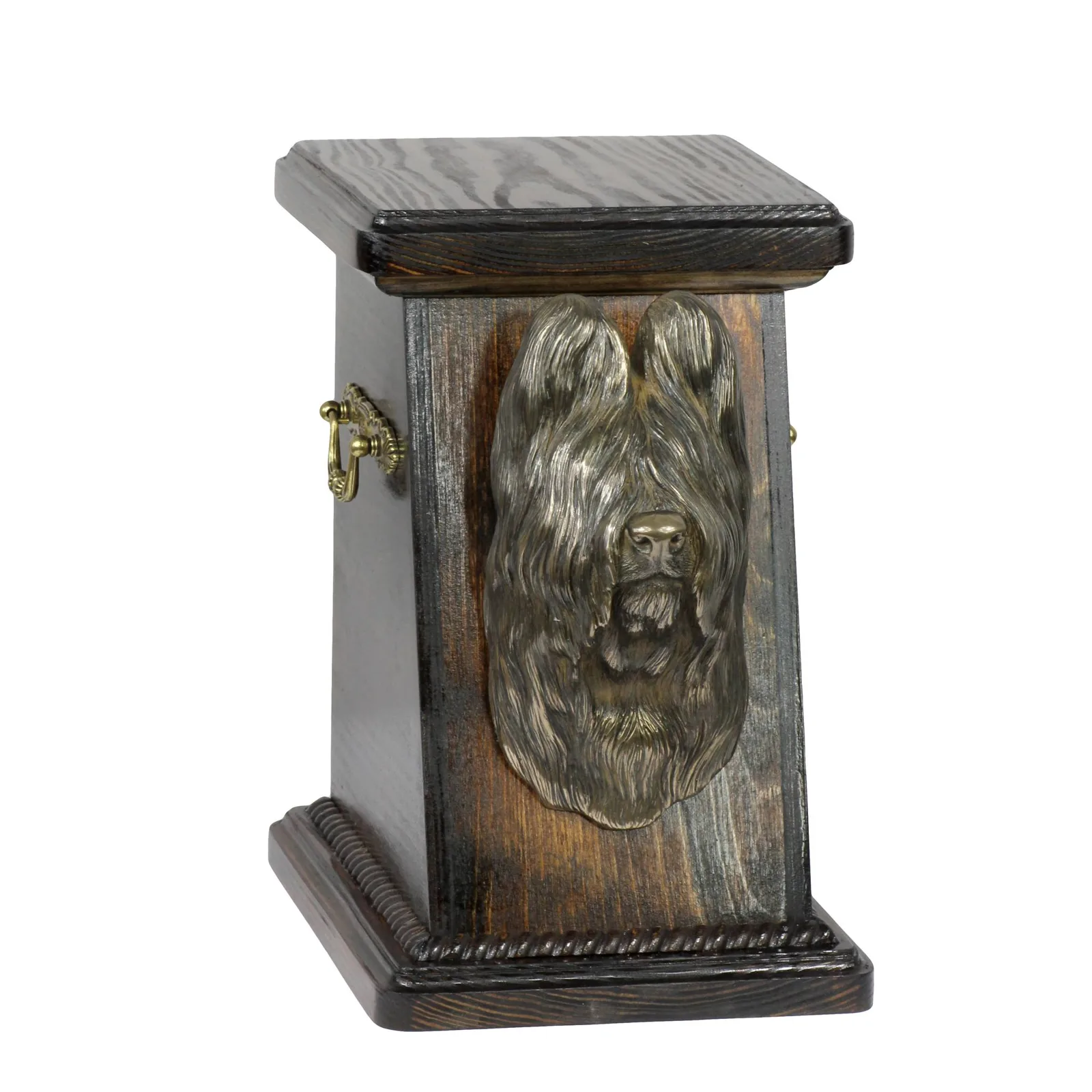 Elegante urn voor Briard met hondenbuste ter nagedachtenis