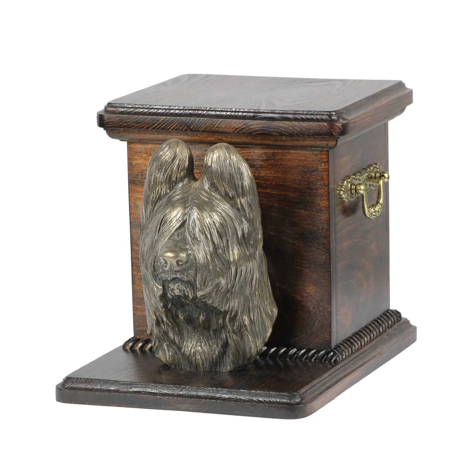 Elegante urn voor Briard met hondenbuste – unieke hondenurn
