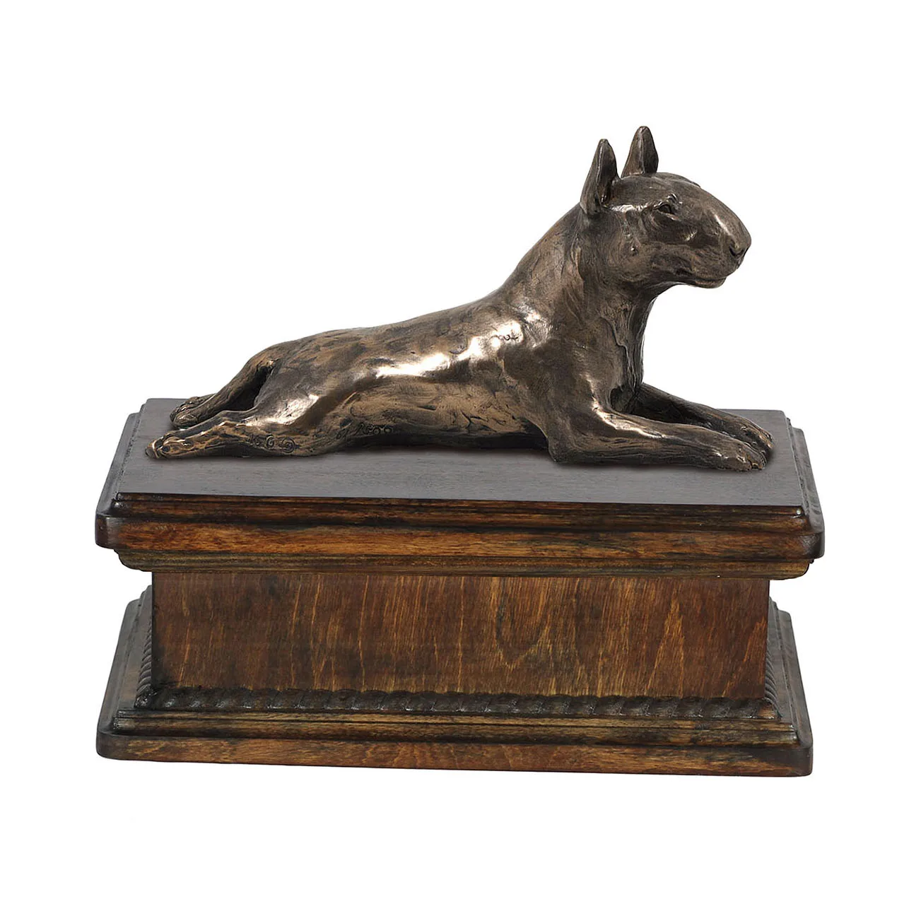 Elegante urn voor Bull Terrier as met beeldje van hond