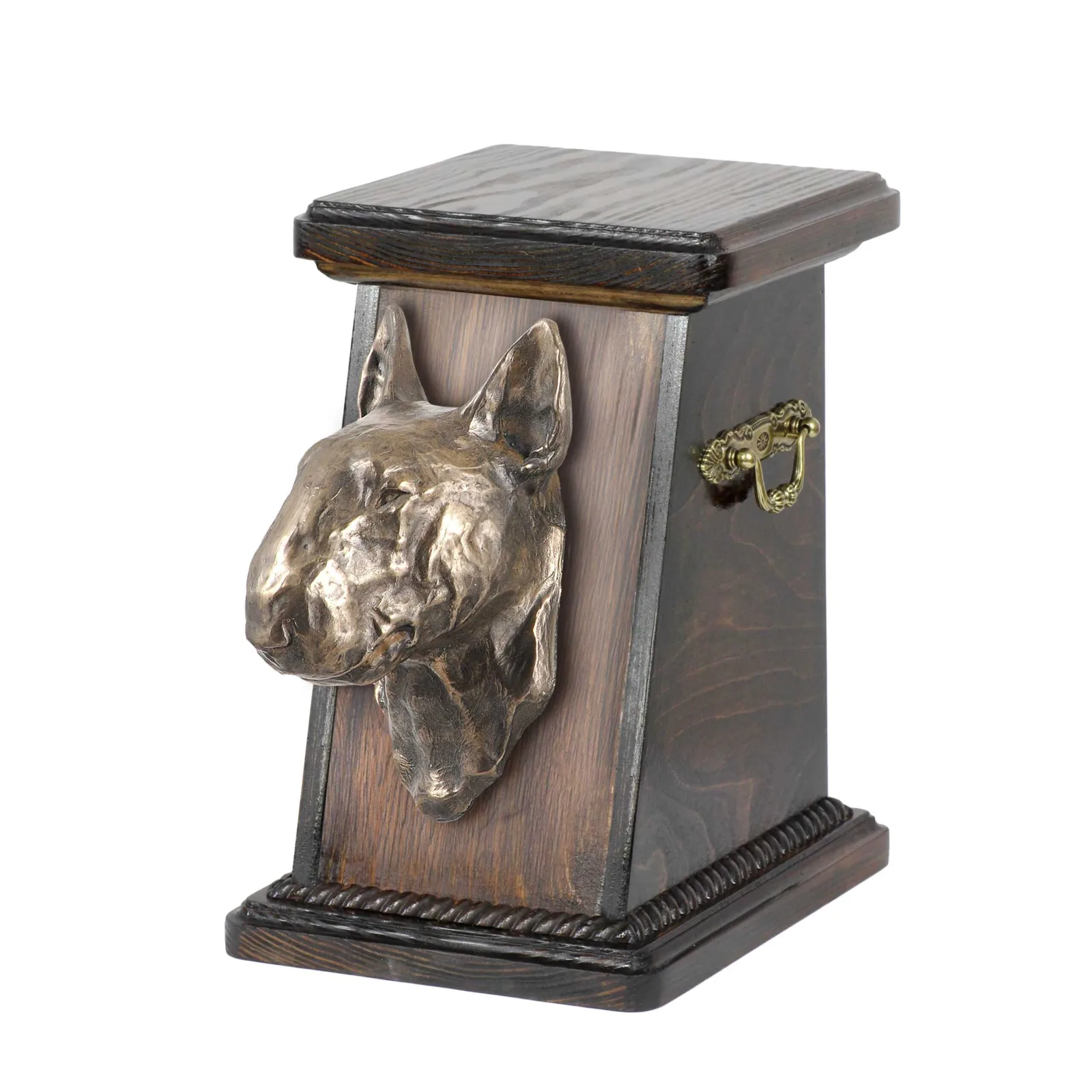Elegante urn voor Bull Terrier as, met hondenbuste als herinnering