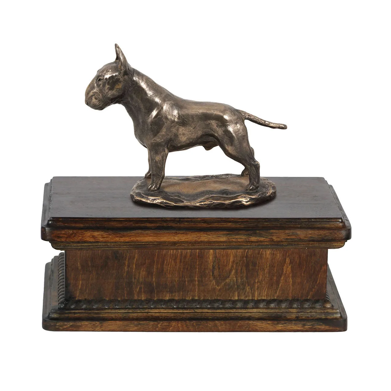 Elegante urn voor Bull Terrier as met klassieke hondensculptuur