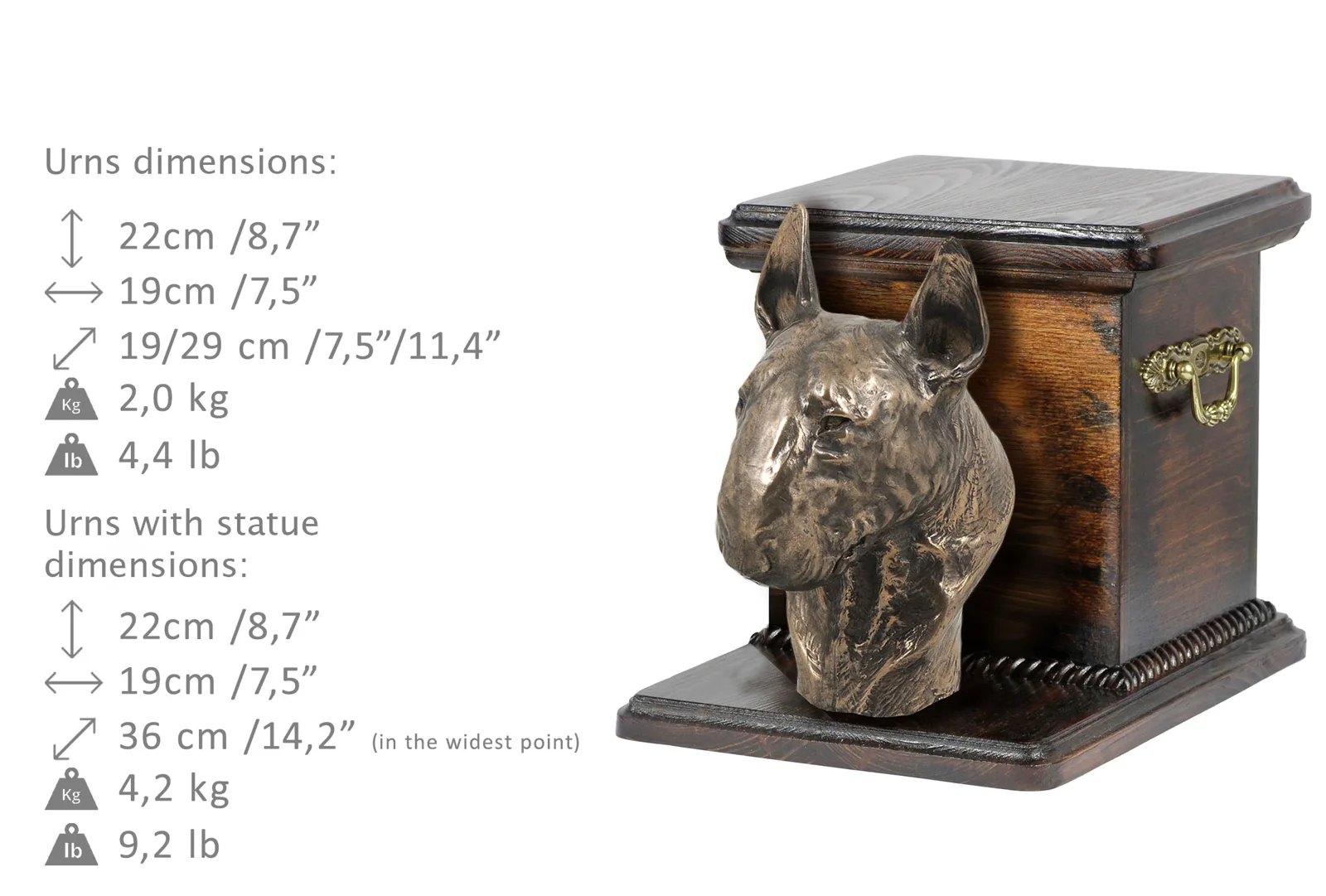 Elegante urn voor Bull Terrier met hondenbuste – unieke hondenurn — foto 3