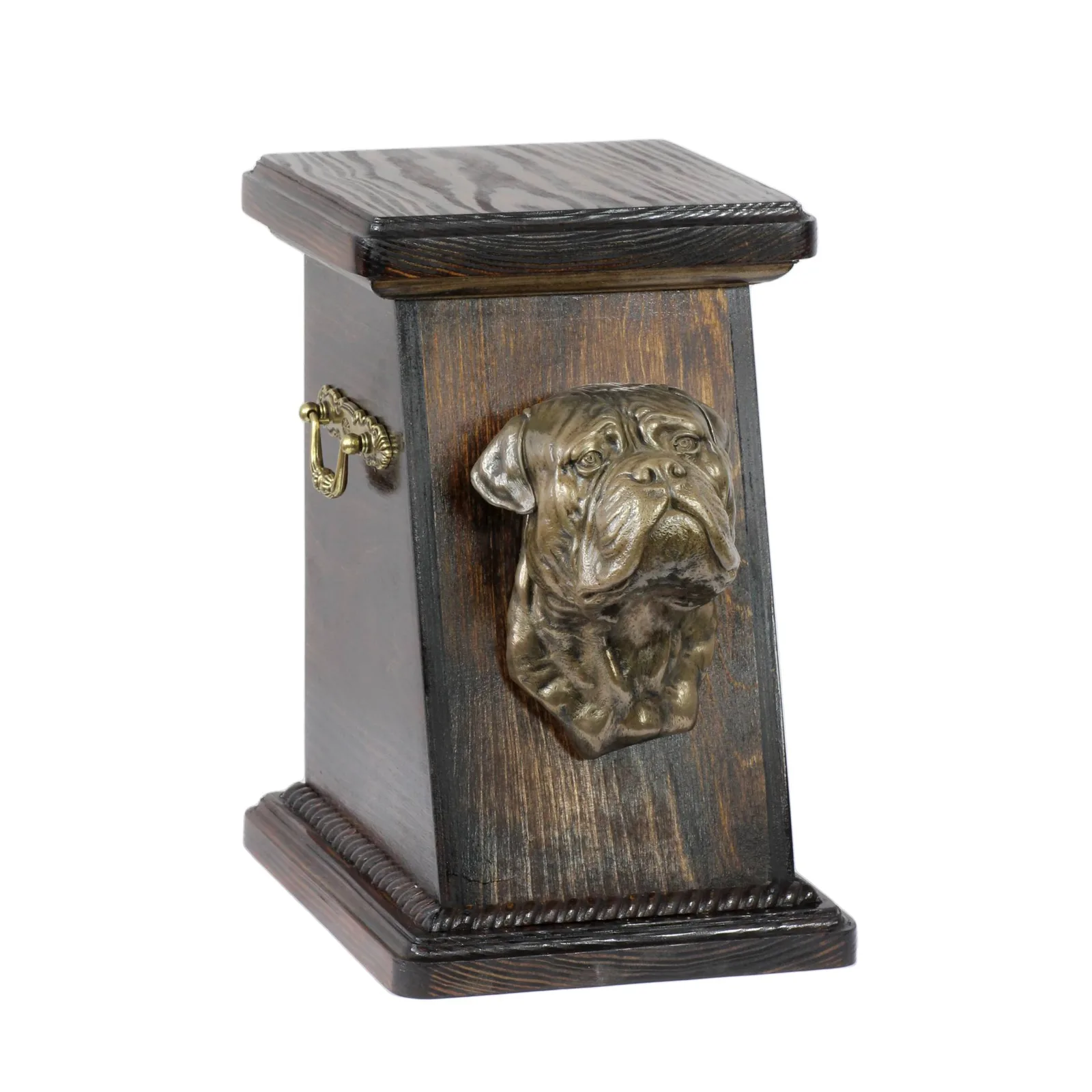 Elegante urn voor Bullmastiff as, met hondenbuste als herdenkingsstuk