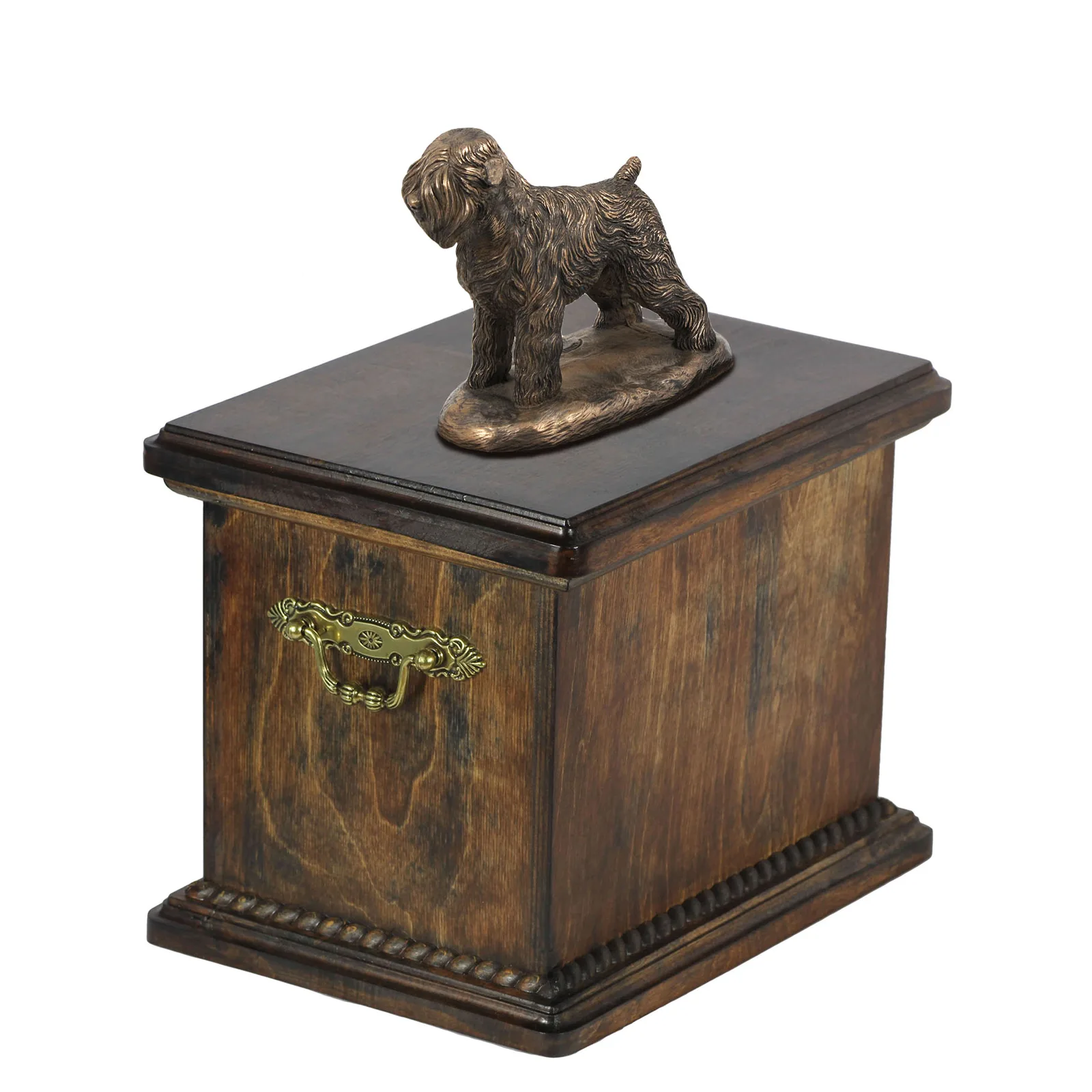Elegante urn voor de as van een Black Russian Terrier met beeldje