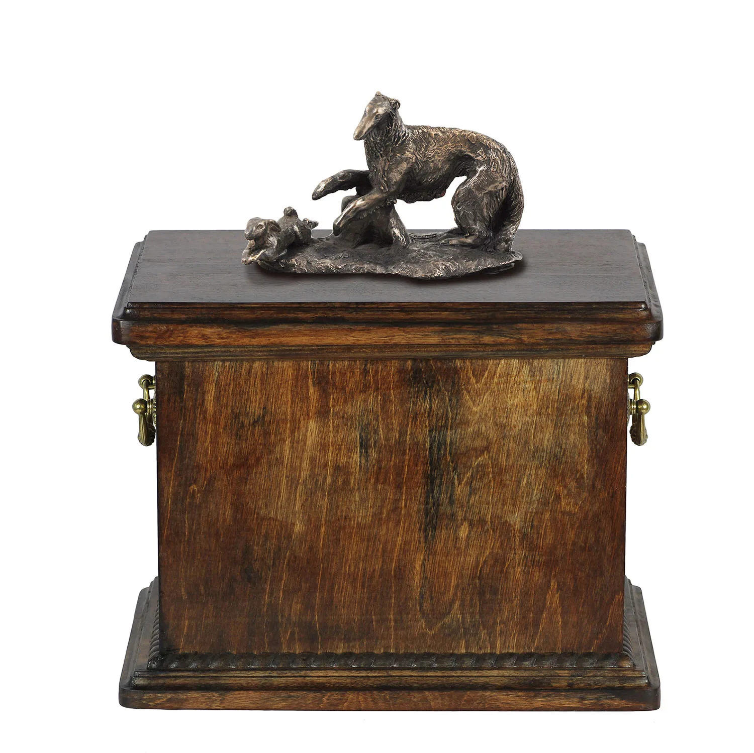 Elegante urn voor de as van een Borzoi met beeldje in klassieke stijl