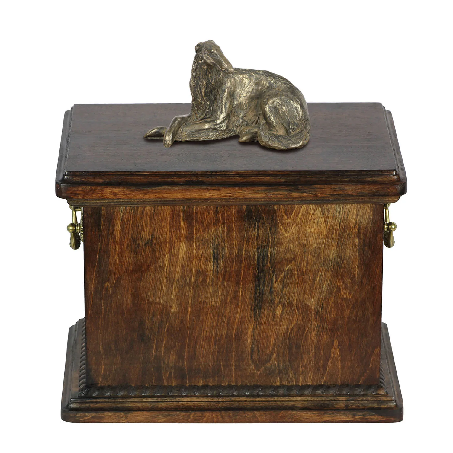 Elegante urn voor de as van een Borzoi met beeldje in klassieke stijl