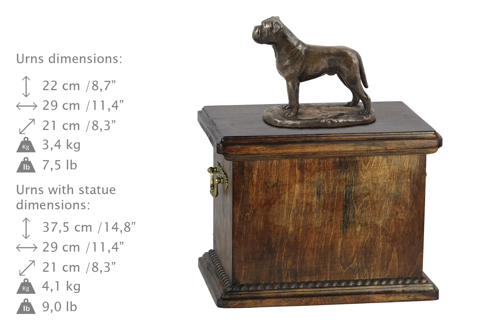 Elegante urn voor de as van een Bullmastiff met beeldje — foto 3