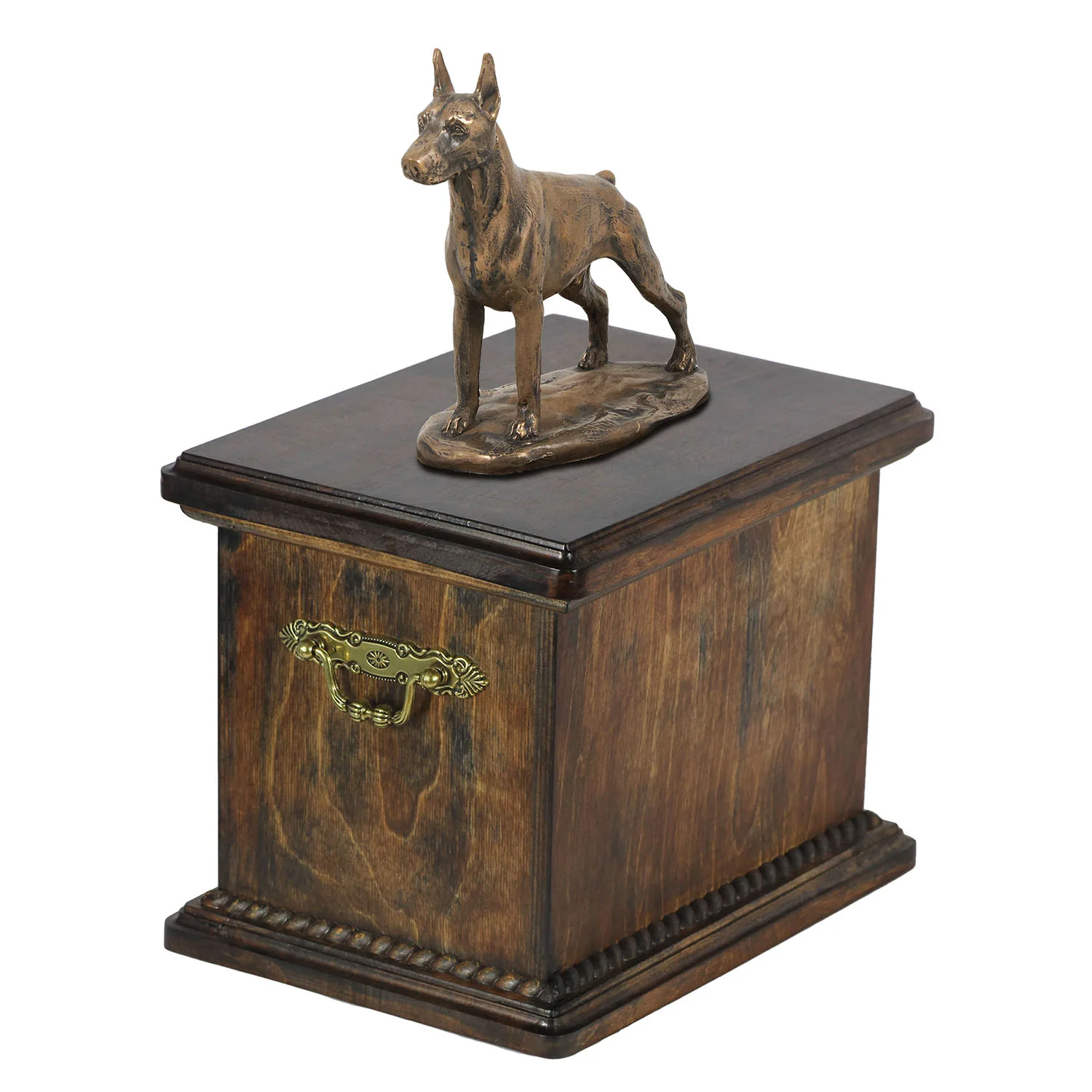 Elegante urn voor de as van een Dobermann met beeldje