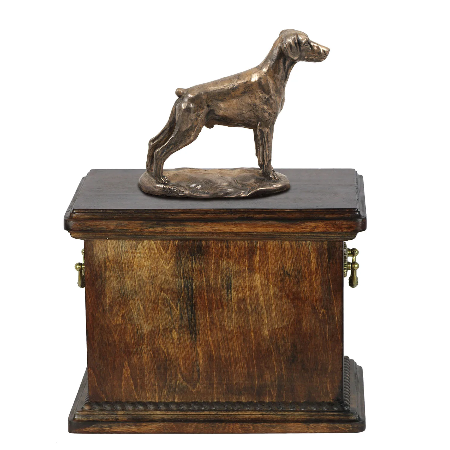 Elegante urn voor de as van een Dobermann met beeldje