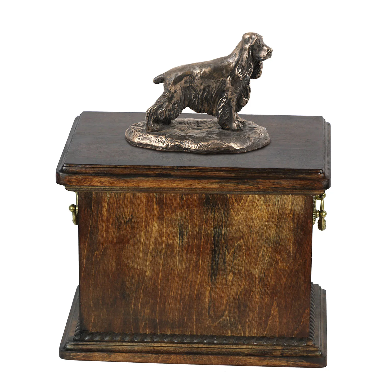 Elegante urn voor de as van een Engelse Cocker Spaniel met beeldje