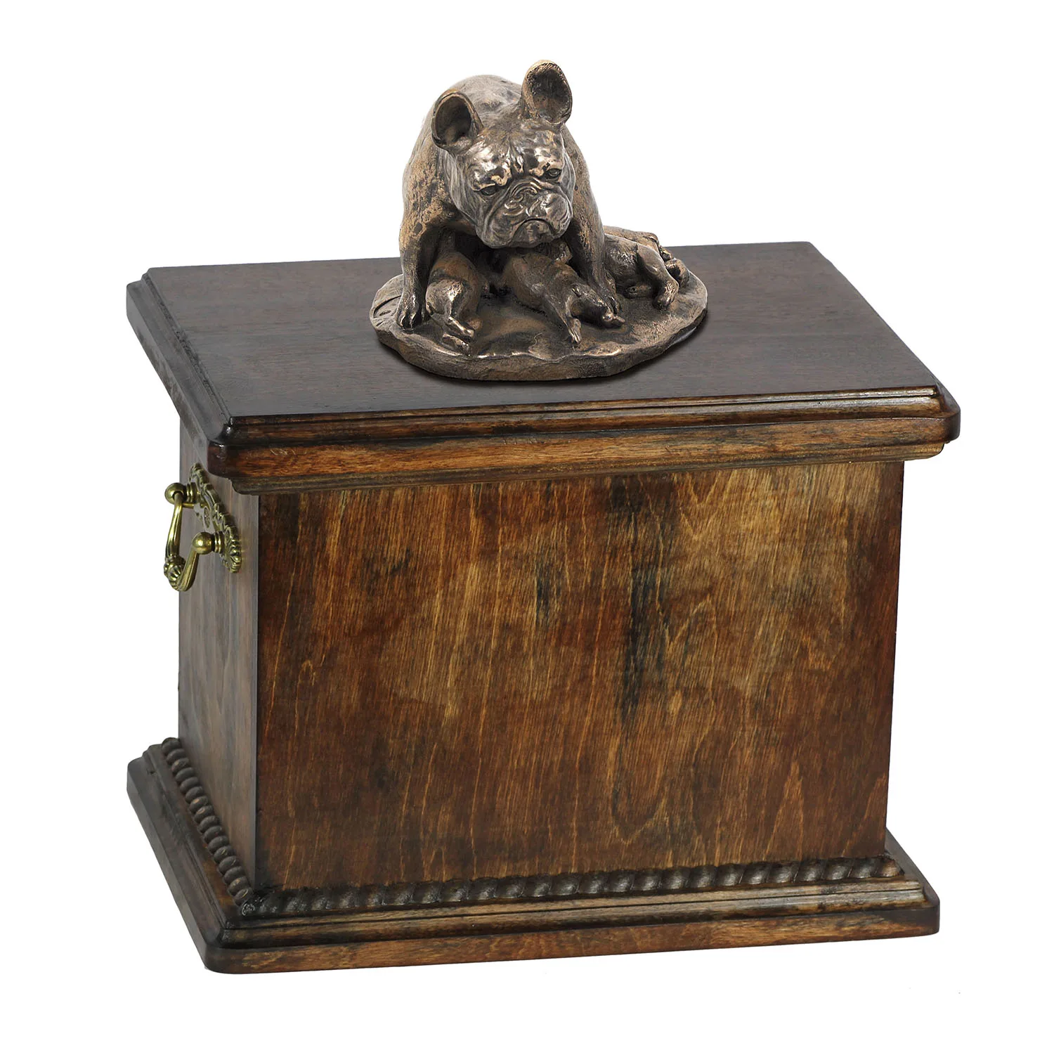 Elegante urn voor de as van een Franse Bulldog met beeldje