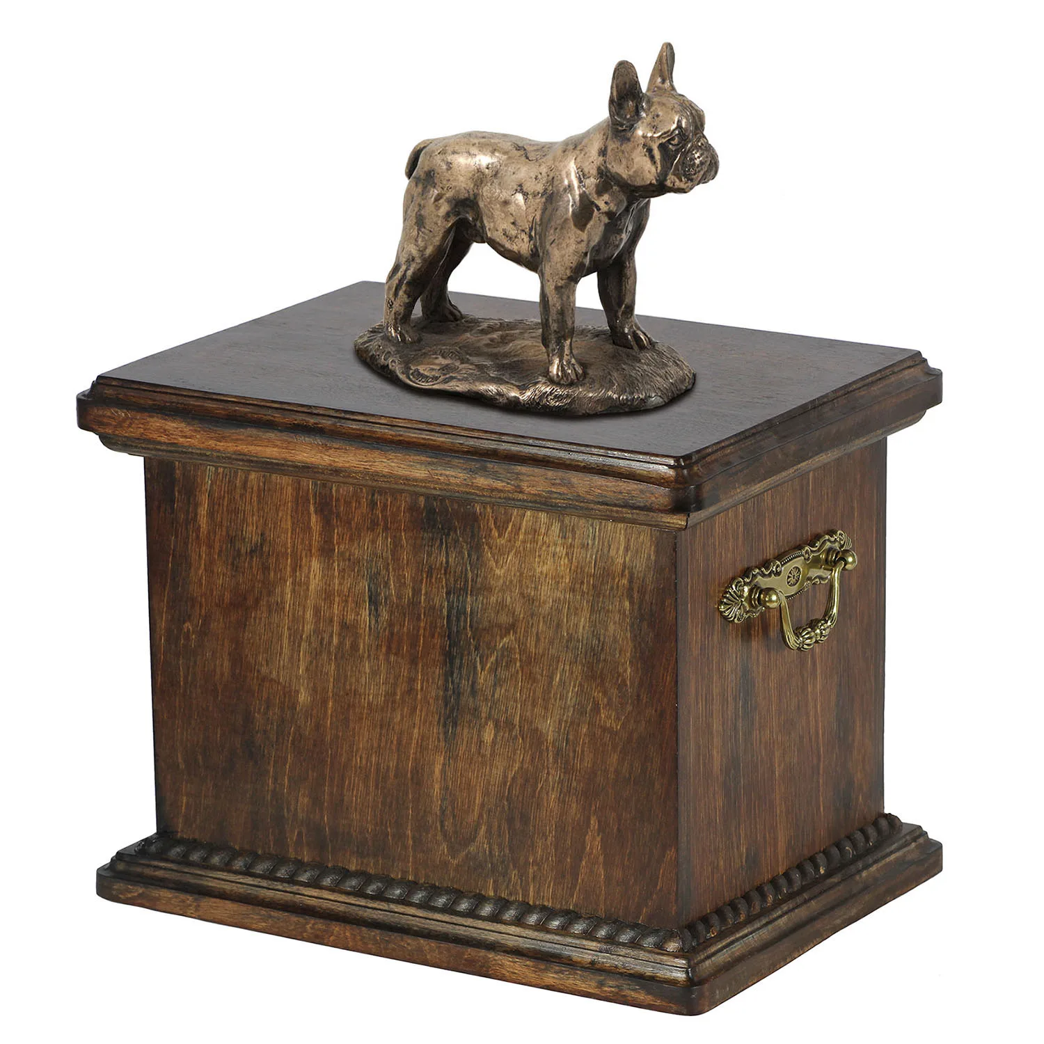Elegante urn voor de as van een Franse Bulldog met beeldje