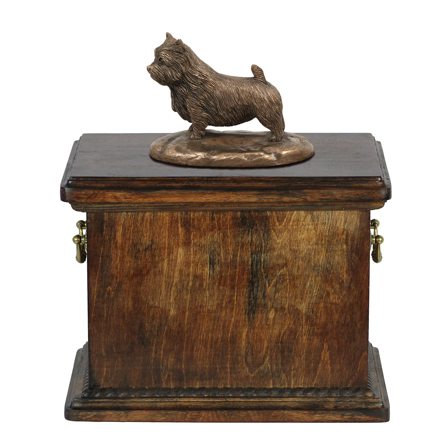 Elegante urn voor de as van een Norwich Terrier met beeldje