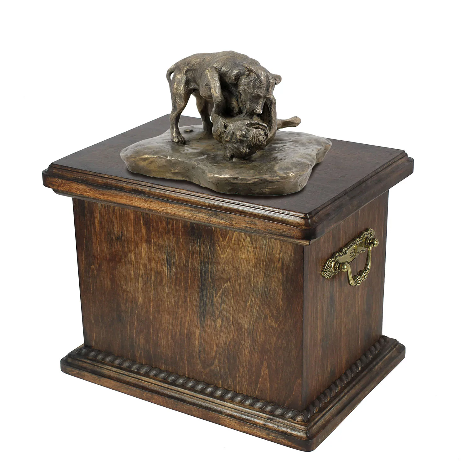 Elegante urn voor de as van een Pitbull met beeldje in klassieke stijl