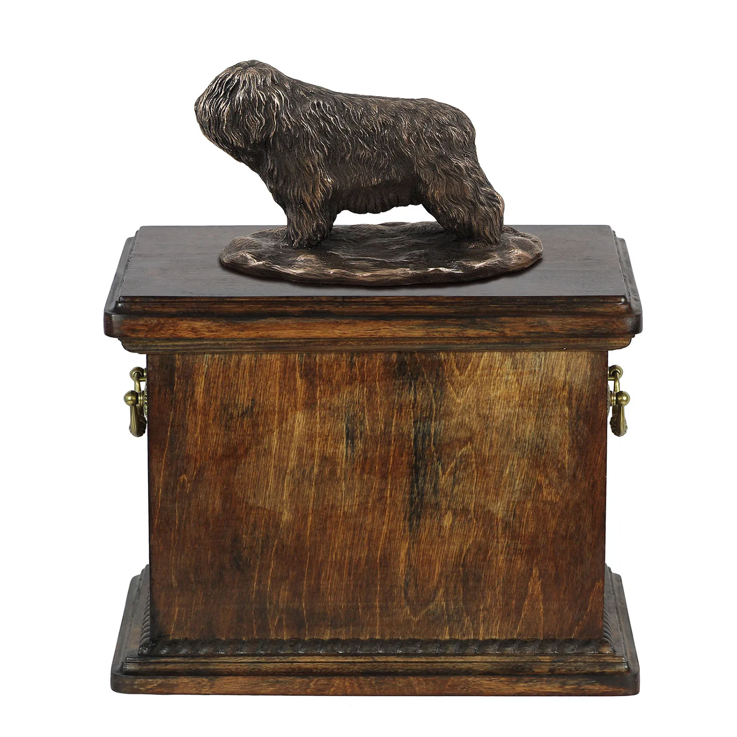 Elegante urn voor de as van een Poolse Laaglandhond met beeldje