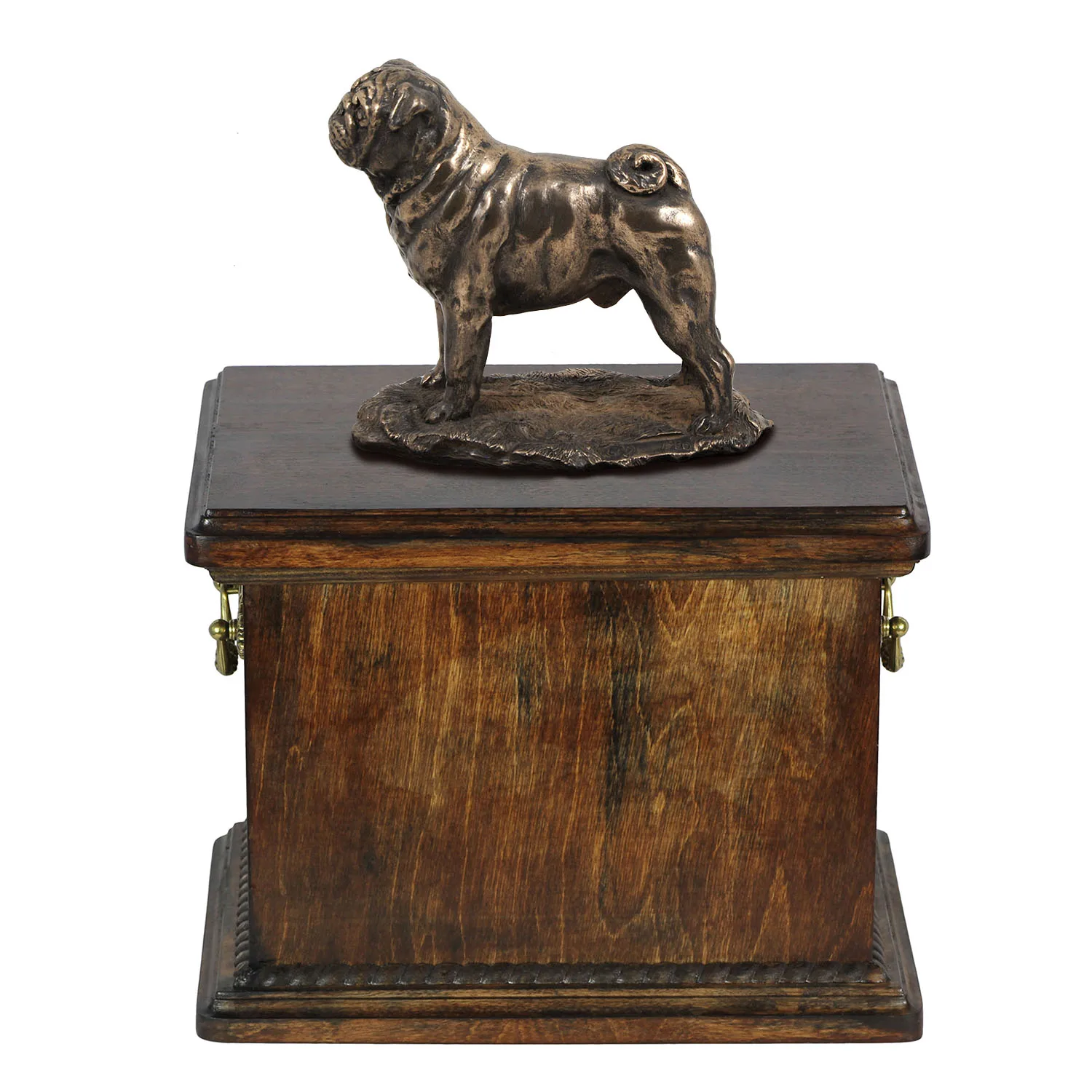 Elegante urn voor de as van een pug met beeldje in klassieke stijl