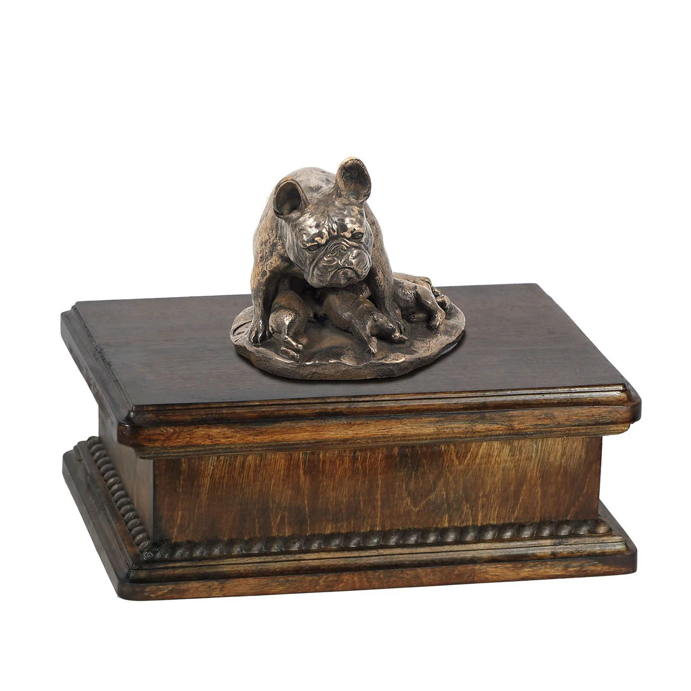 Elegante urn voor Franse Bulldog as met beeldje