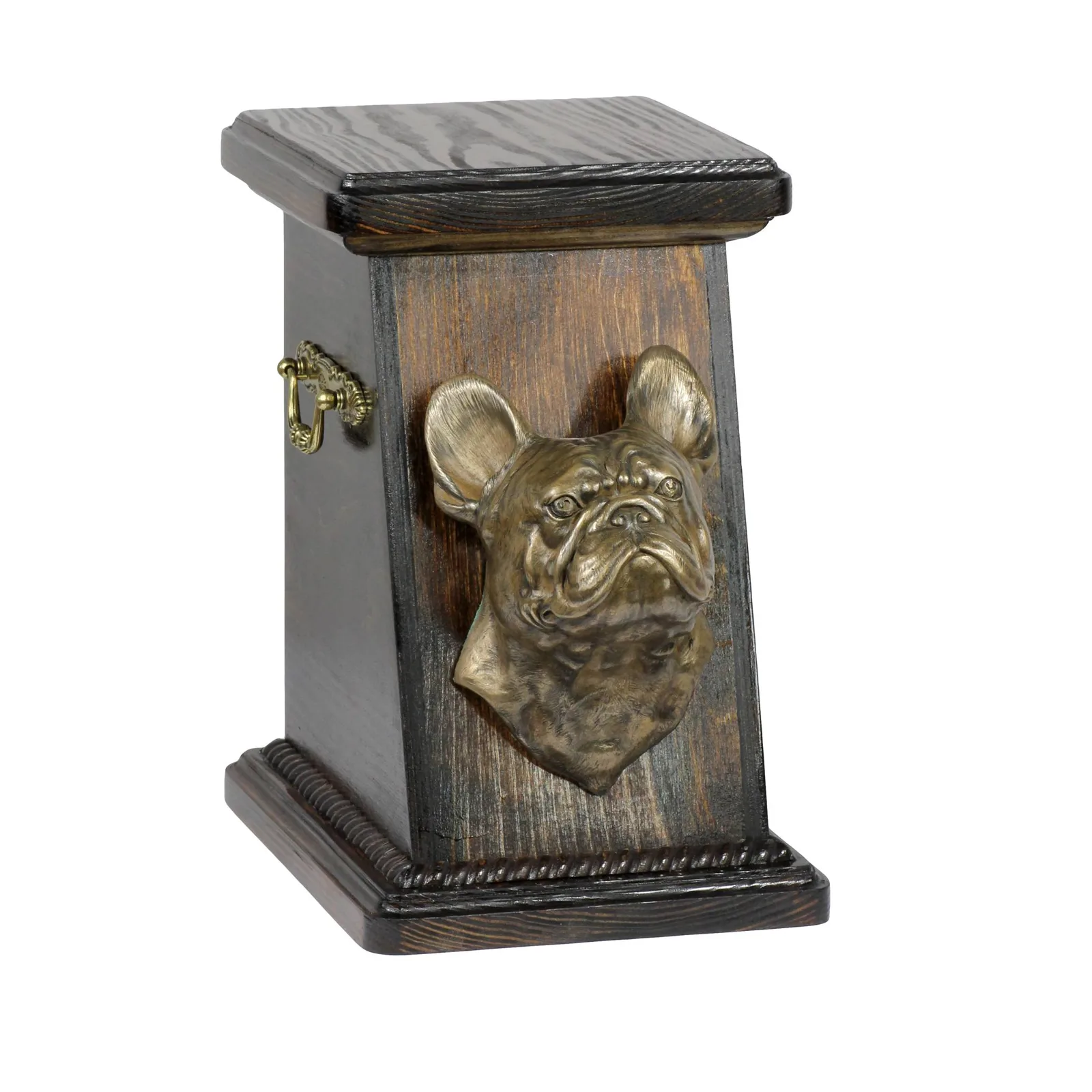 Elegante urn voor Franse Bulldog as met hondenbuste ter nagedachtenis