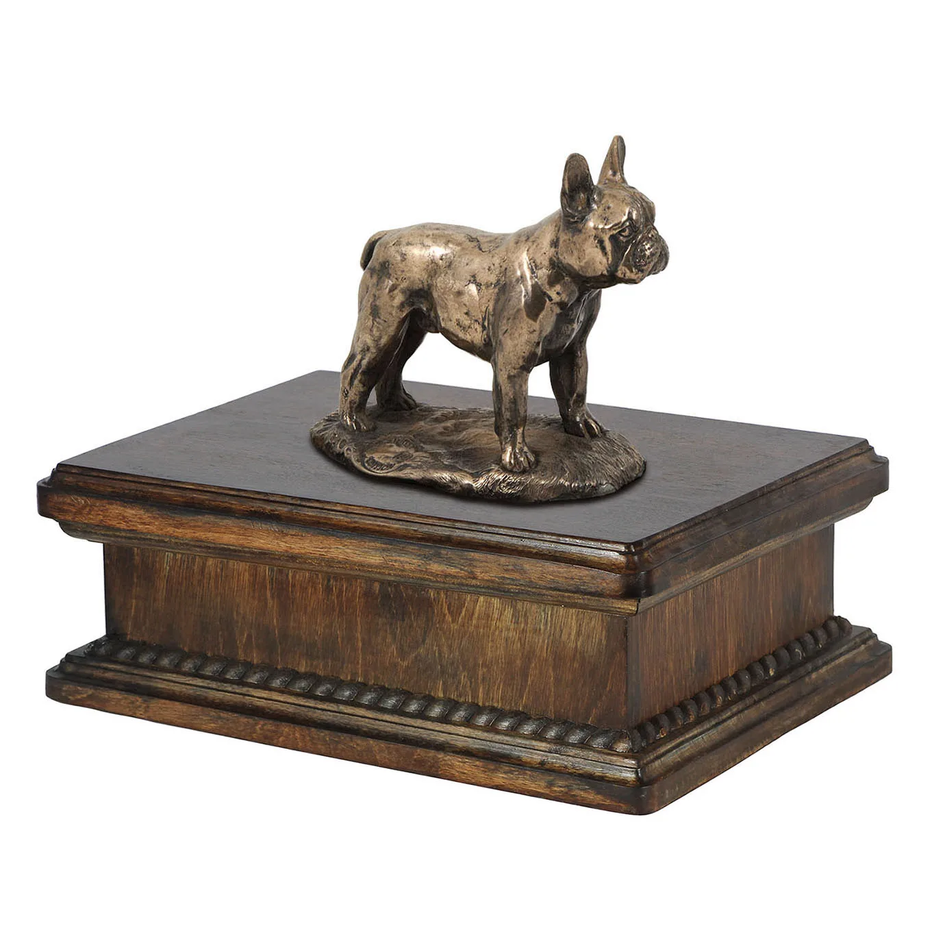 Elegante urn voor Franse Bulldog met beeldje van hond