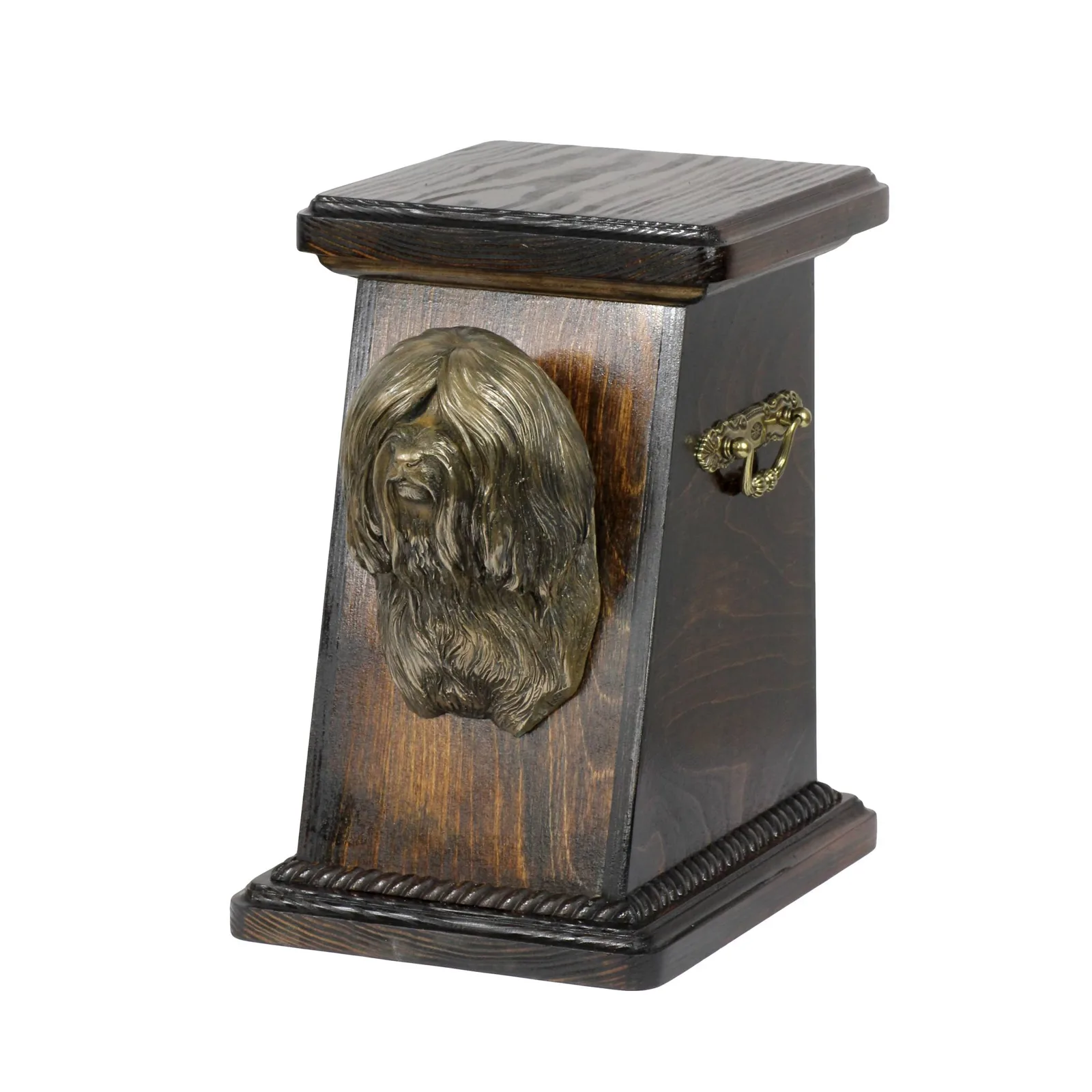 Elegante urn voor hondenas met beeld van Tibetaanse Terrier en Apso