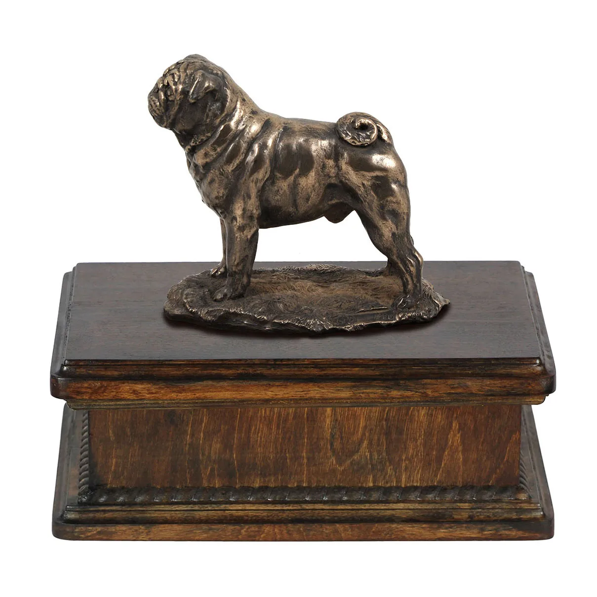Elegante urn voor hondenas met beeldje van een Pug